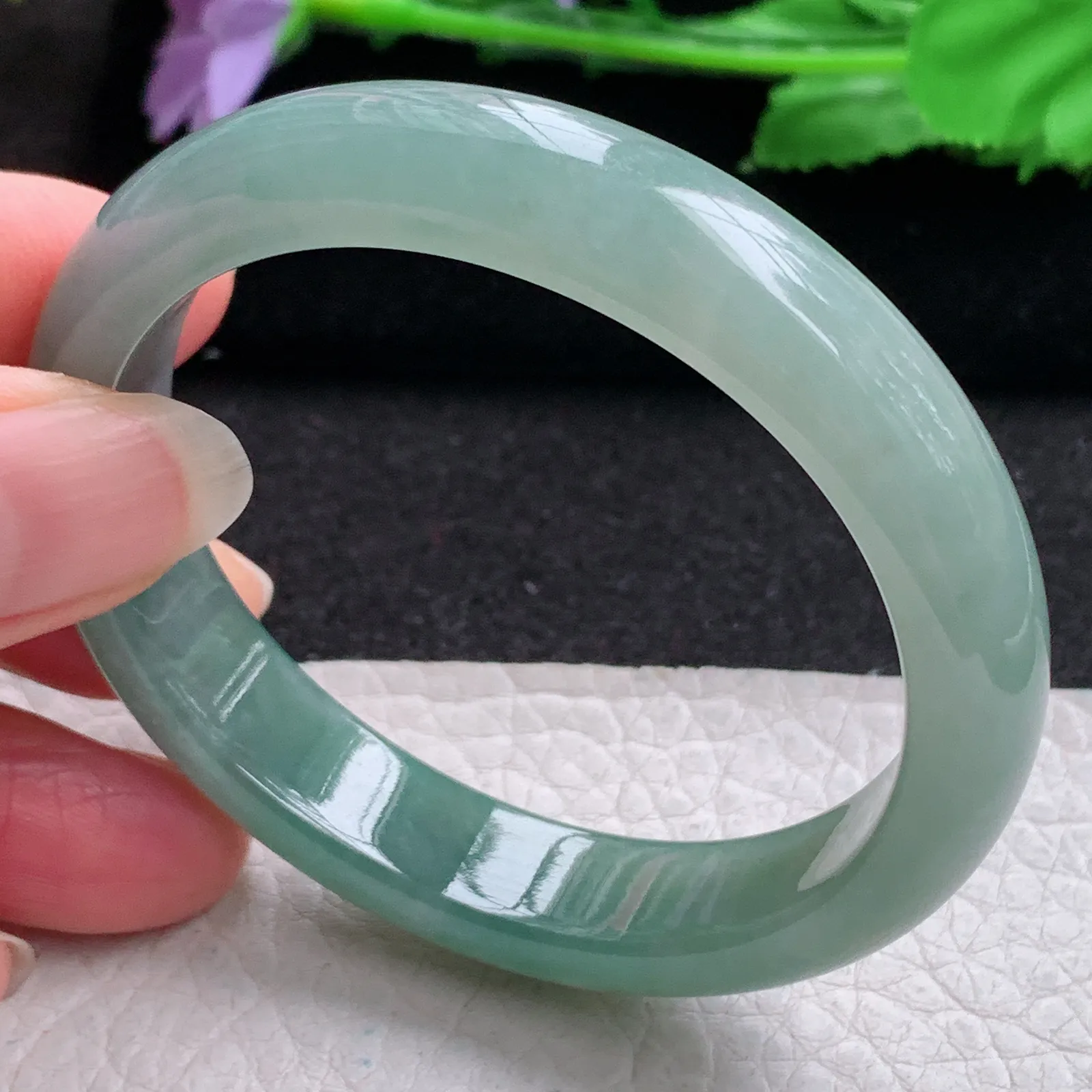 ee实拍53.5*50*12*7.4贵妃镯 缅甸翡翠精美冰油椭形宽边玉手镯 玉手环
