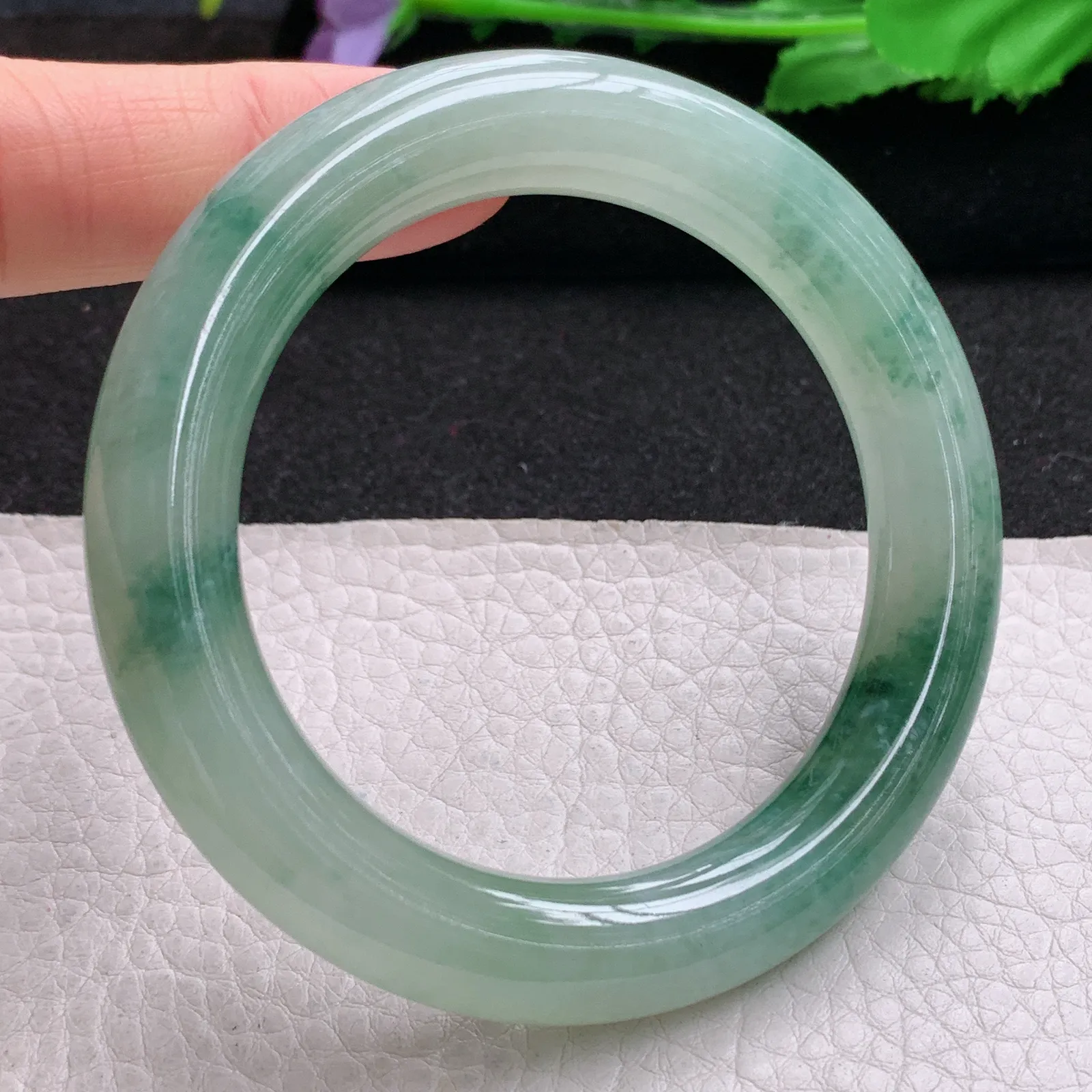 ss实拍54.5*11胖圆镯 缅甸翡翠a货玉手镯冰飘花圆条玉手环