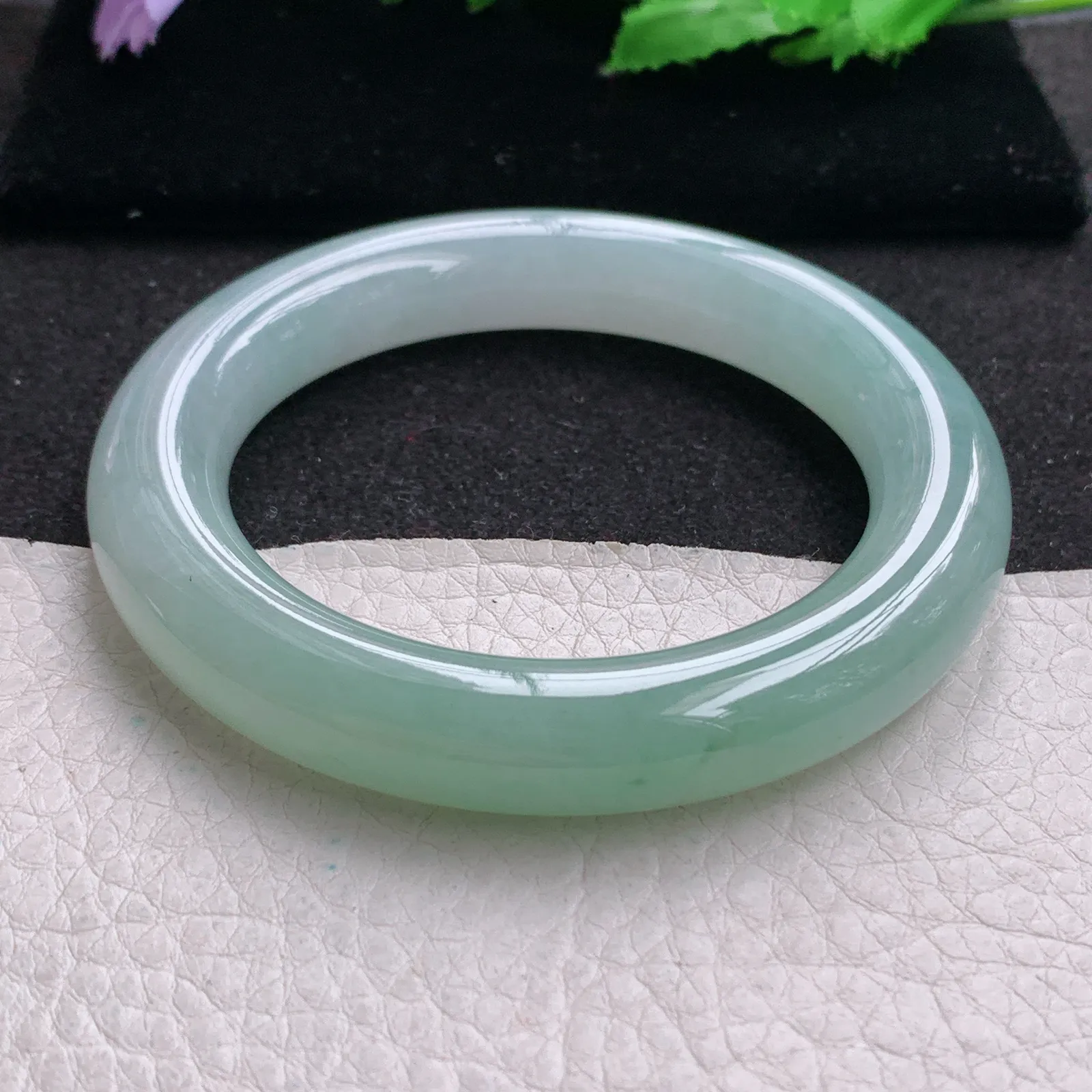 xd自然光54.5*11.5冰晴胖圆镯 缅甸翡翠a货玉手镯圆条玉手环