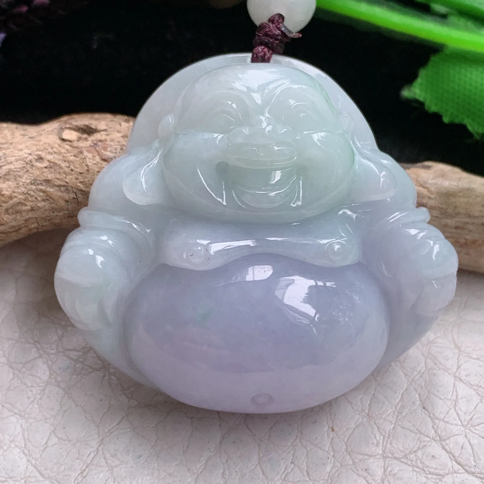 zen实拍33*36.8*11.3缅甸翡翠精美春带彩佛公 弥勒佛玉项坠 玉挂件