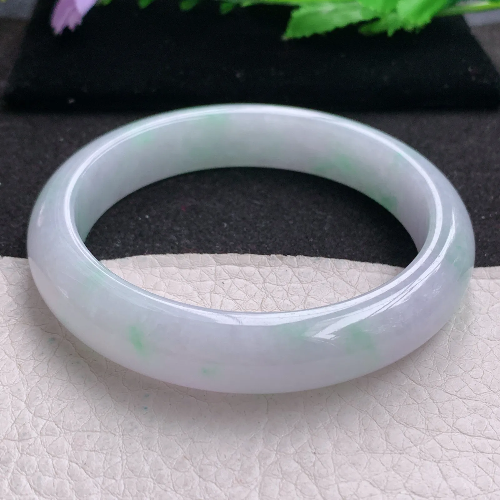 xd大圈口61*13*8.5平安镯 缅甸翡翠a货玉手镯淡春带彩宽边玉手环