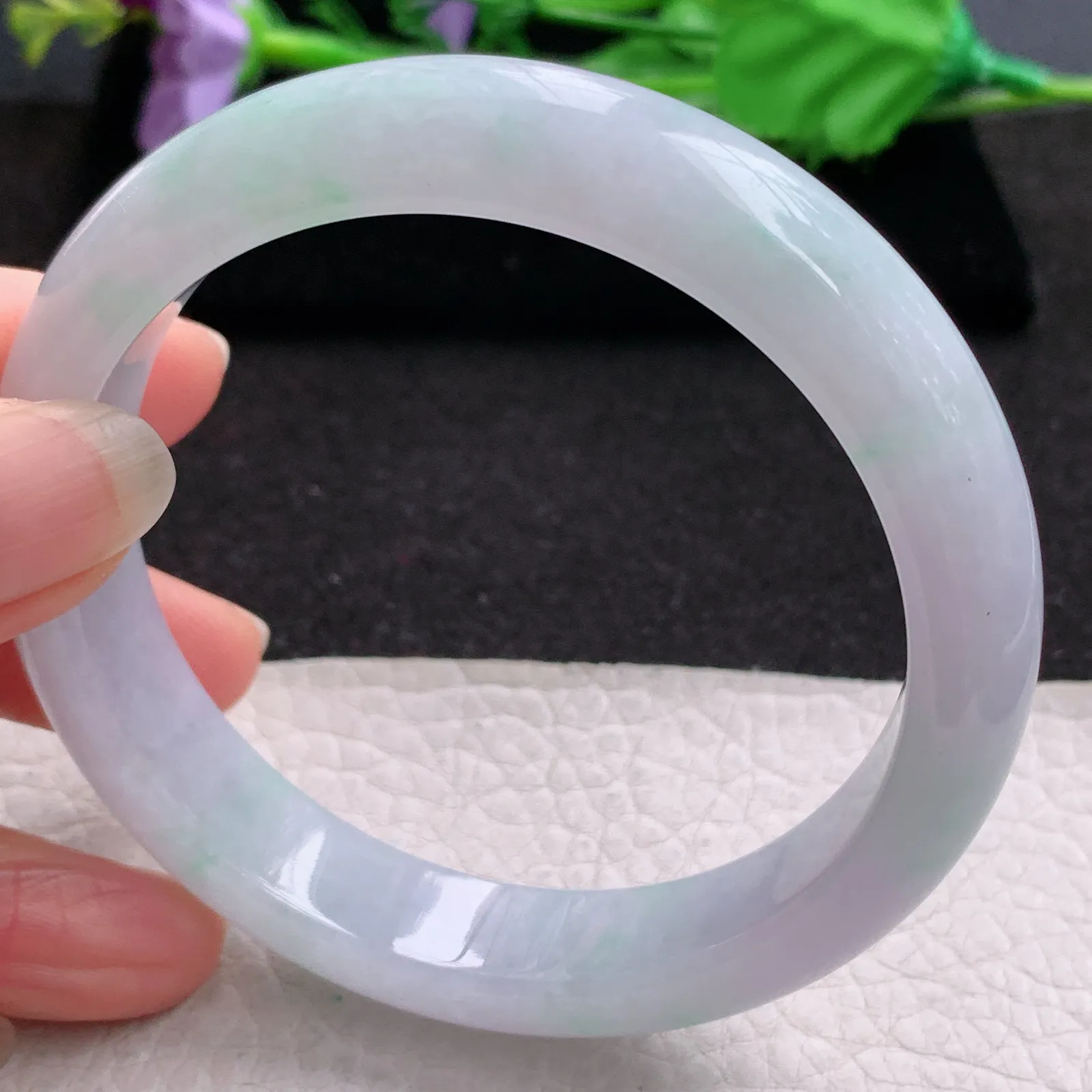 xd大圈口61*13*8.5平安镯 缅甸翡翠a货玉手镯淡春带彩宽边玉手环