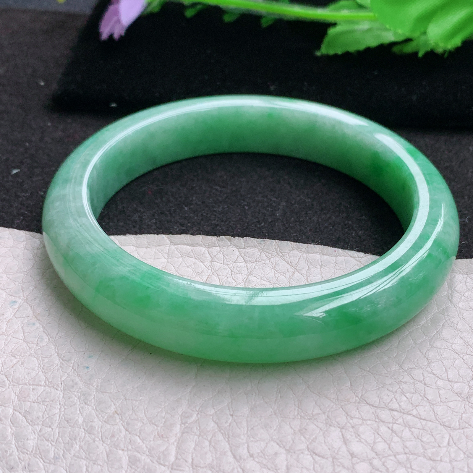 nr大圈口61.5*12.5*9.2平安镯 缅甸翡翠a货玉手镯满绿大气宽边玉手环