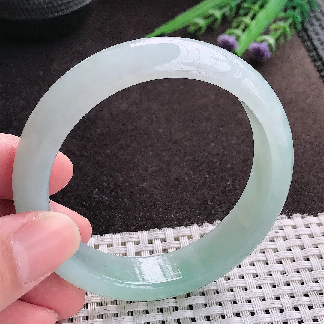 实拍A货翡翠57.5/14.8/8老坑冰胶水灵冰晴手镯宽边玉镯子轮胎镯