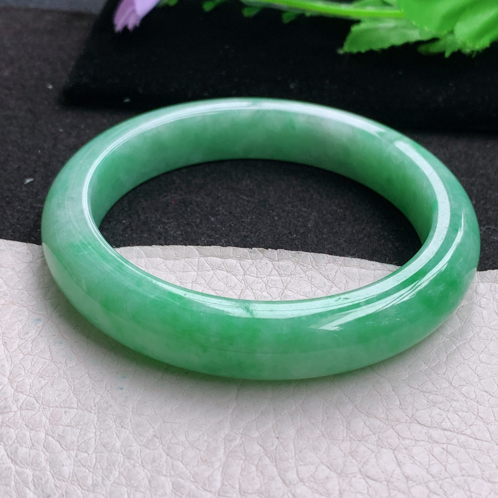 nr大圈口61.5*12.5*9.2平安镯 缅甸翡翠a货玉手镯满绿大气宽边玉手环