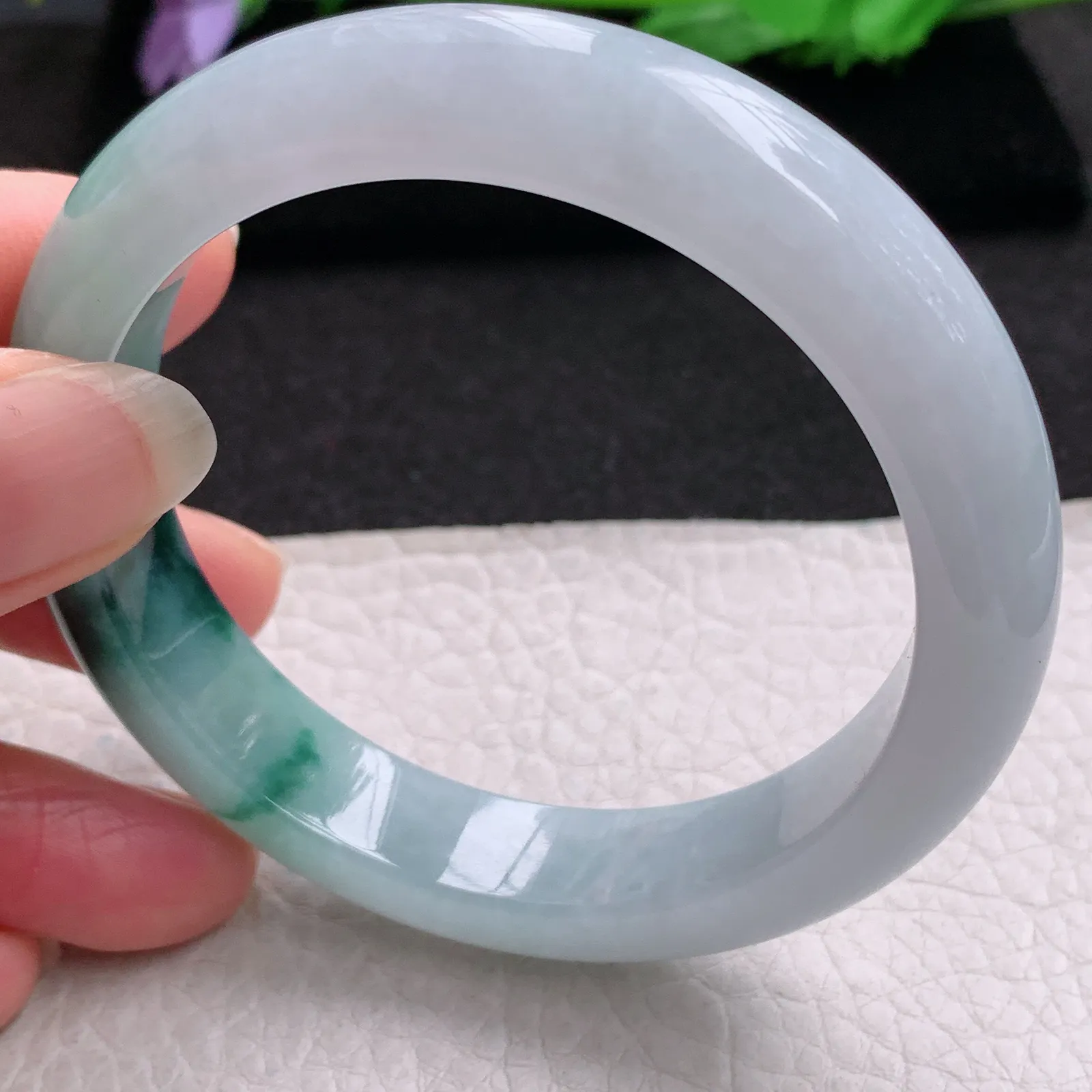 nr实拍56*12.3*8.7平安镯 缅甸翡翠a货玉手镯冰飘花宽边玉手环