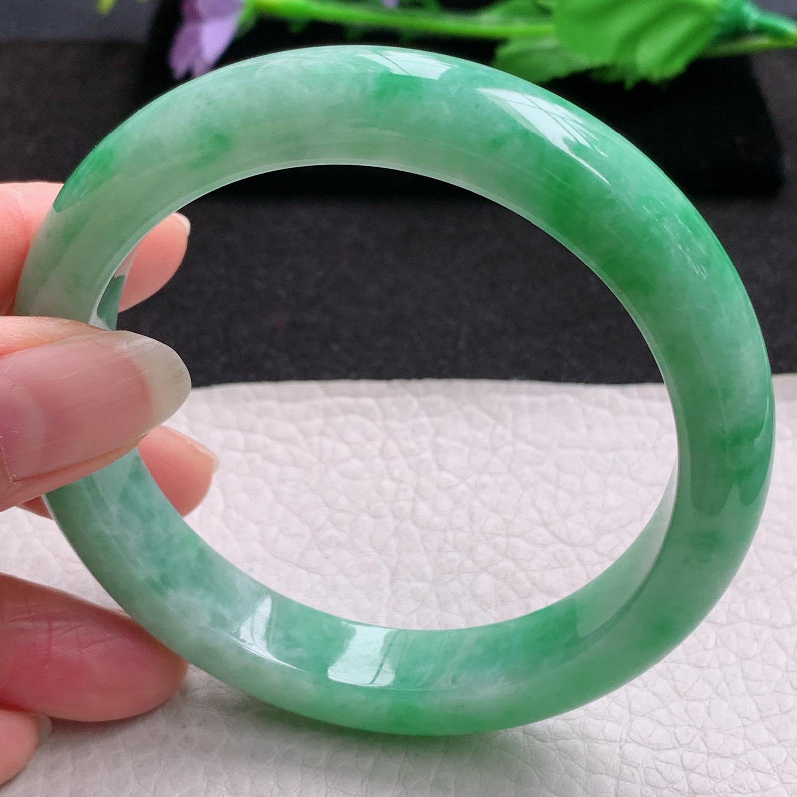 nr大圈口61.5*12.5*9.2平安镯 缅甸翡翠a货玉手镯满绿大气宽边玉手环