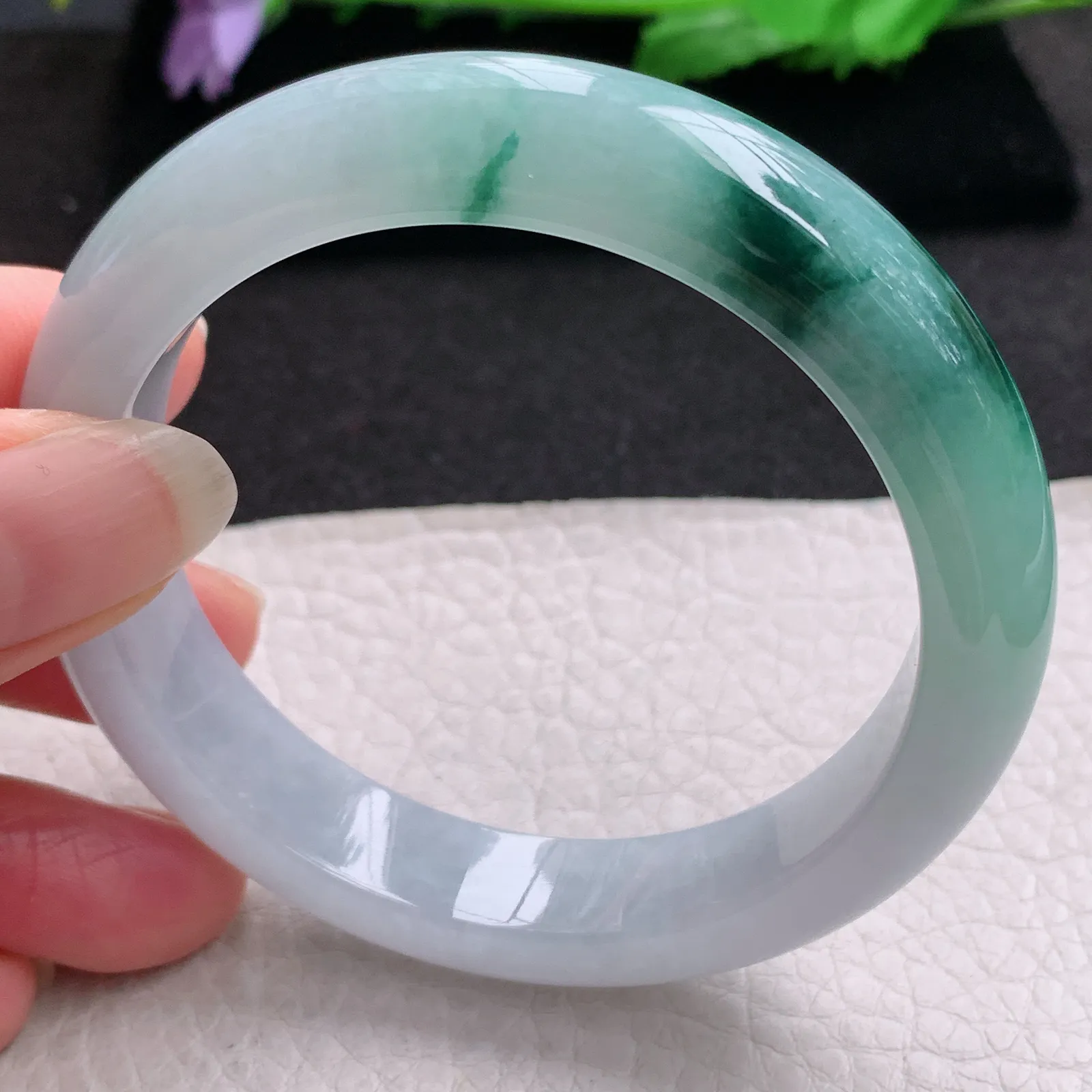 nr实拍56*12.3*8.7平安镯 缅甸翡翠a货玉手镯冰飘花宽边玉手环