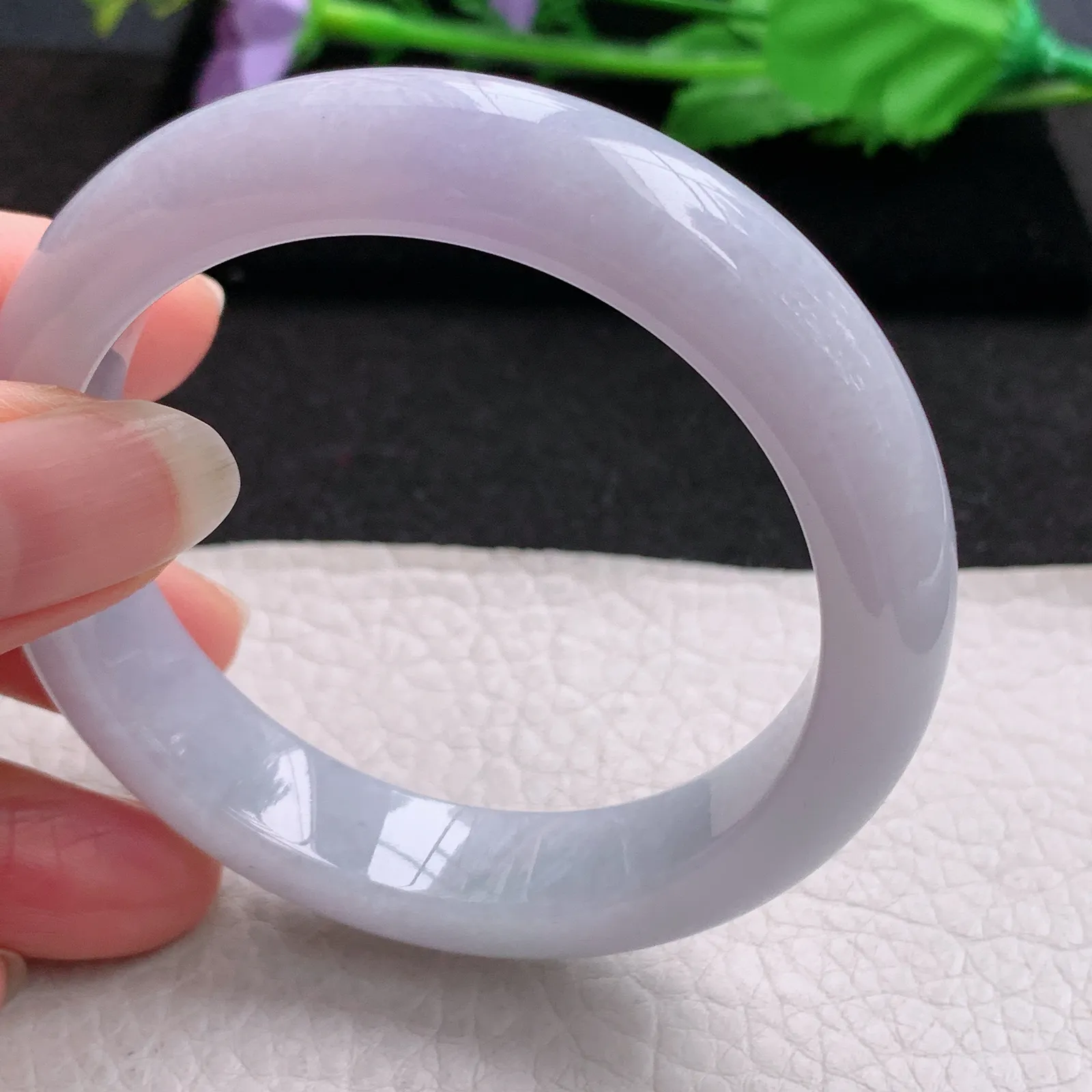 nr实拍53.5*12.5*8.3平安镯 缅甸翡翠a货玉手镯紫罗兰色水润宽边玉手环