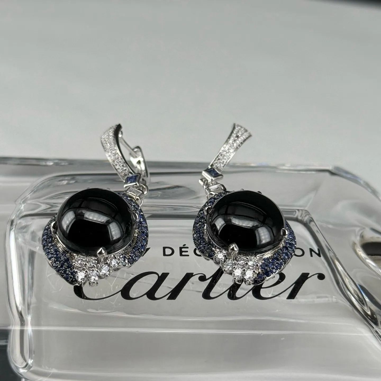 豪镶墨翠大耳坠 种好色正 黑度极好 打灯通透 油性十足 尺寸13.9