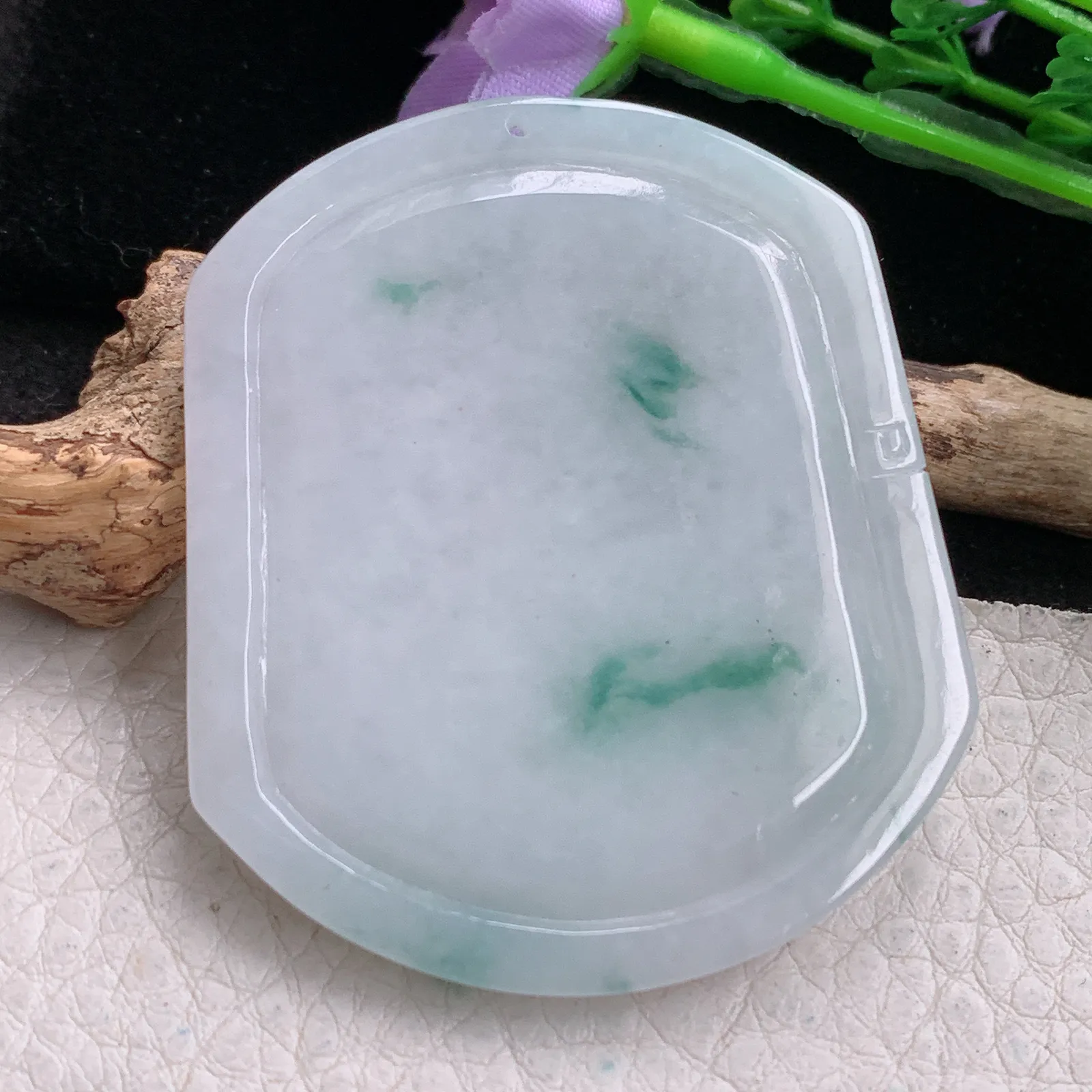 yn实拍53.8*46.5*5.8缅甸翡翠精雕飘花腰缠万贯 生肖蛇玉吊坠 玉挂坠