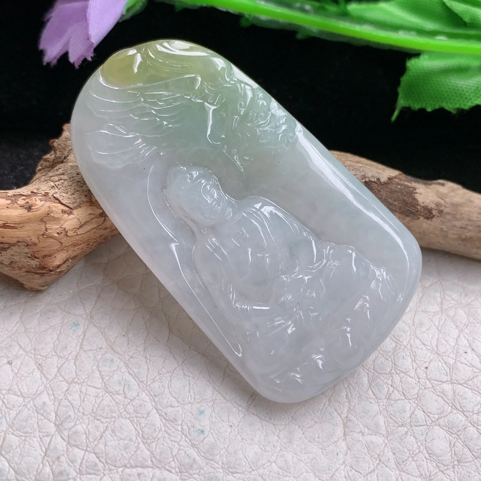 yn实拍50.8*29.3*5.3缅甸翡翠精雕俏黄翡双彩大日如来佛祖玉吊坠