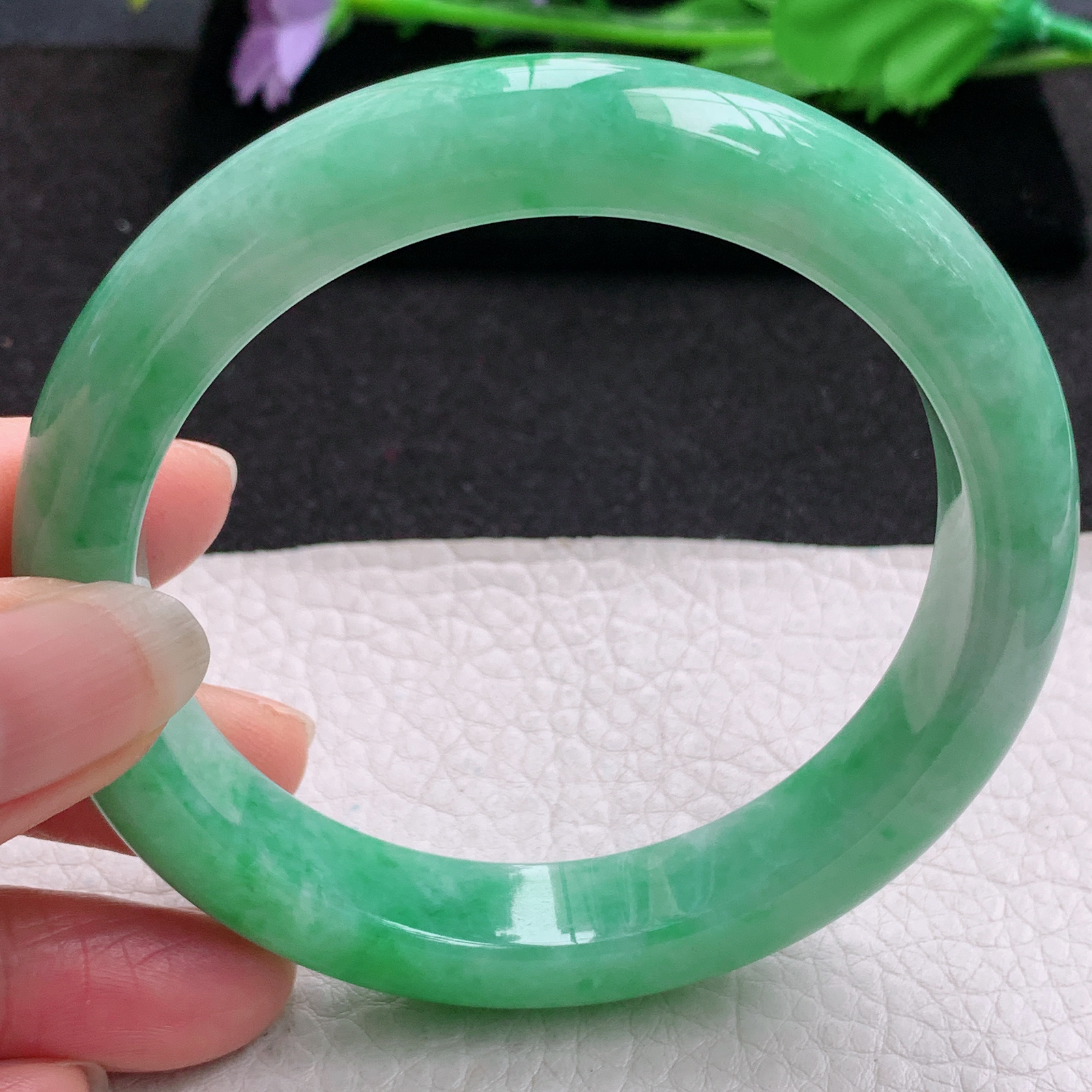 nr大圈口61.5*12.5*9.2平安镯 缅甸翡翠a货玉手镯满绿大气宽边玉手环