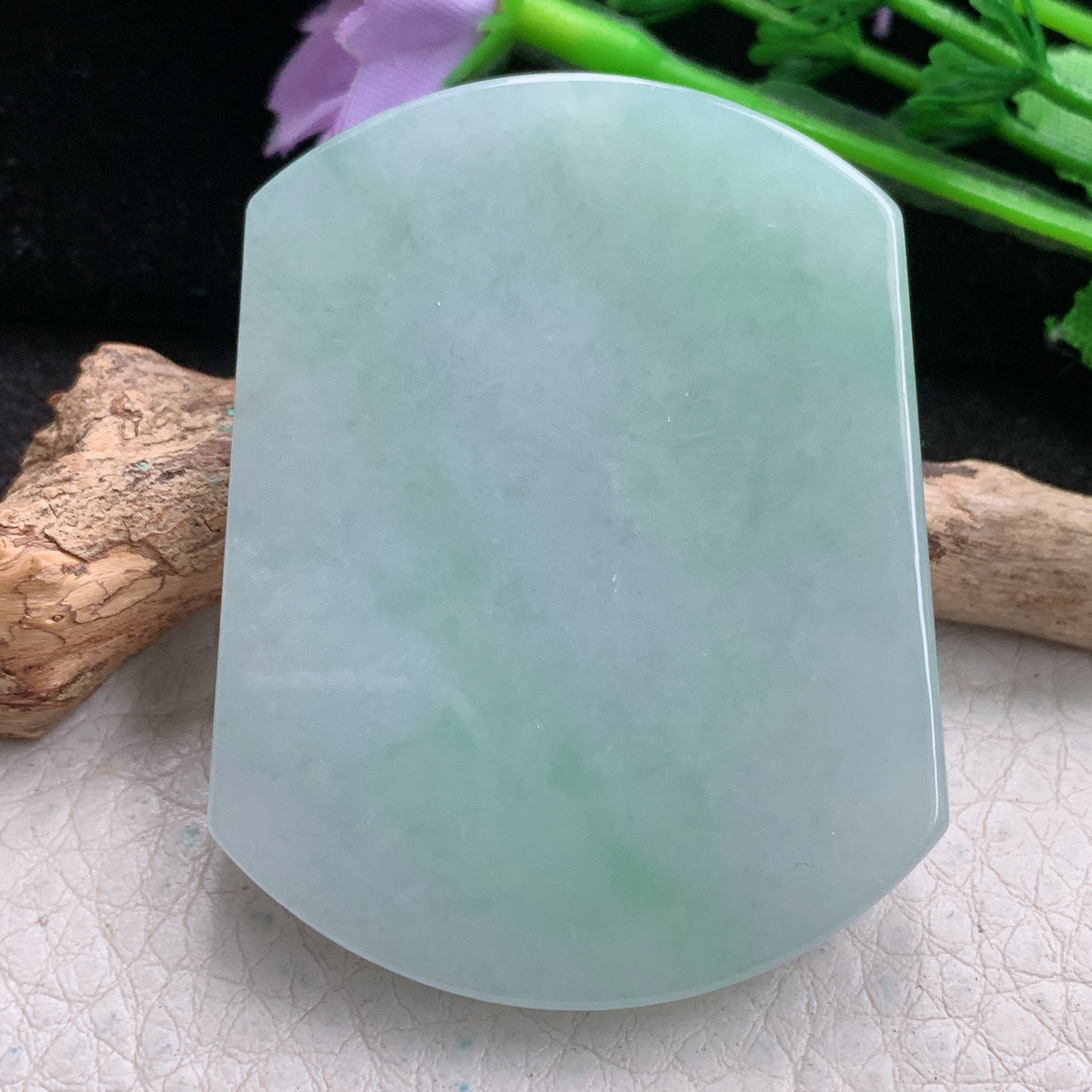 zen实拍52*40.5*5.5缅甸翡翠精美清新平安无事牌 素面牌玉项坠 玉挂件