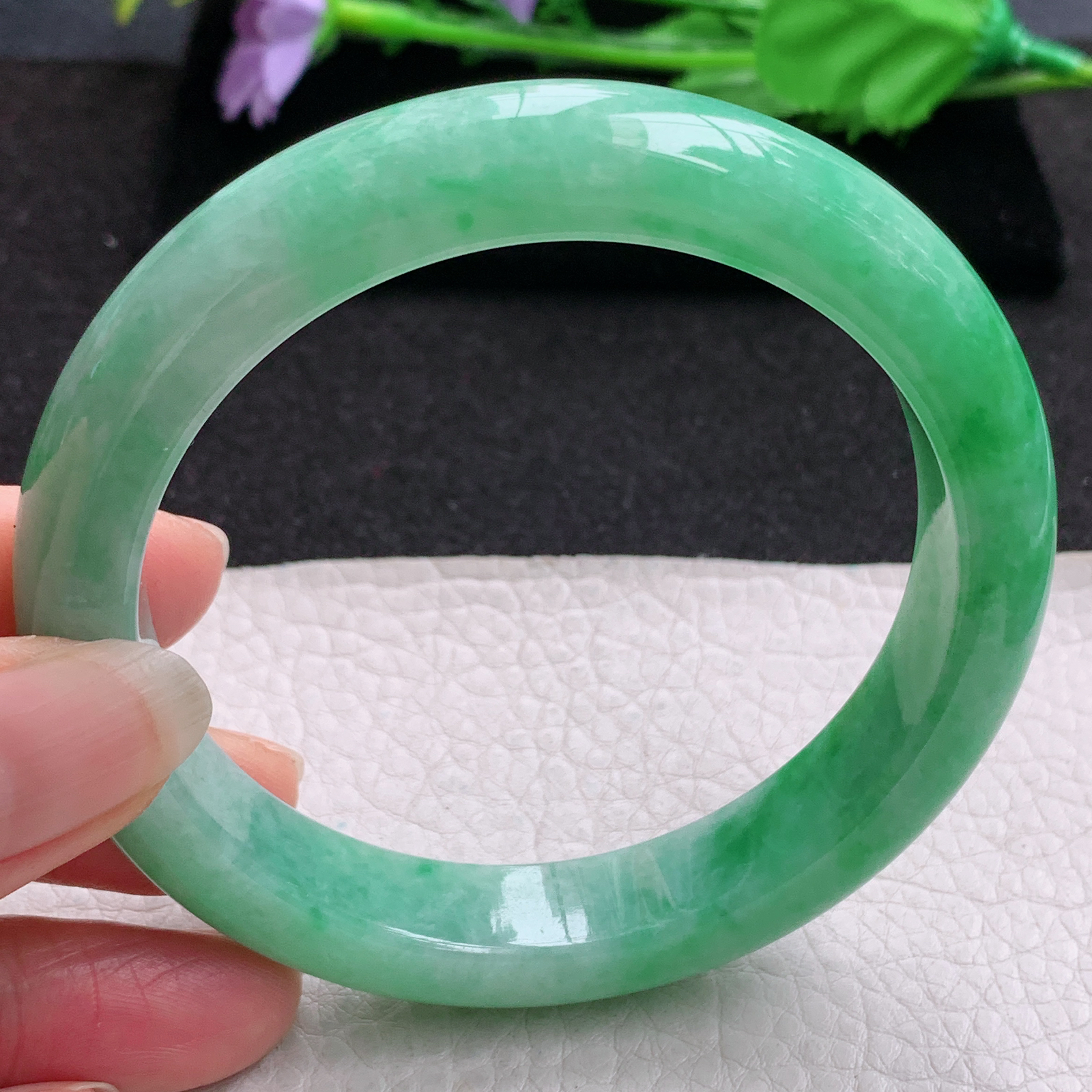nr大圈口61.5*12.5*9.2平安镯 缅甸翡翠a货玉手镯满绿大气宽边玉手环
