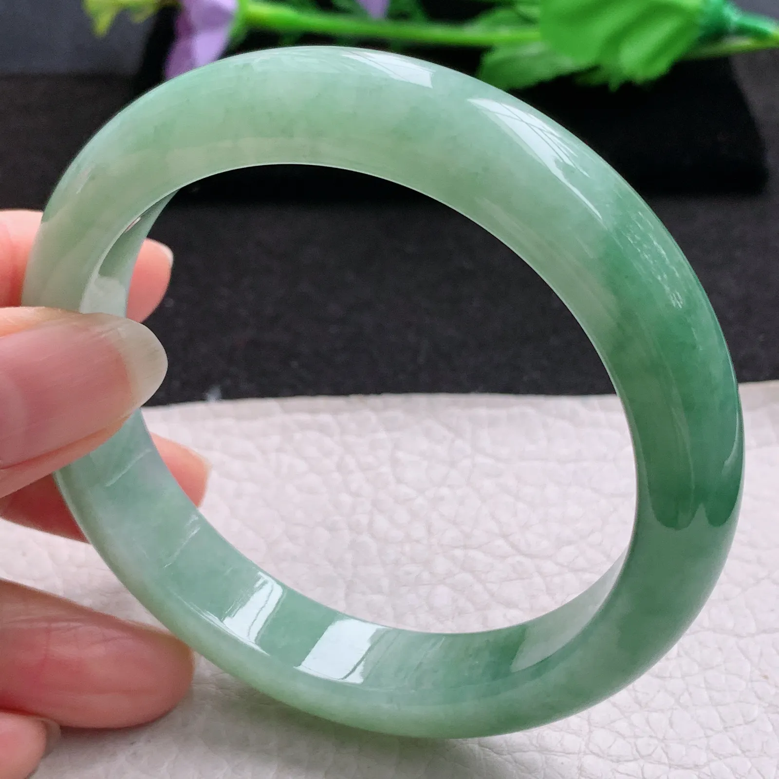 yh大圈口60*12.8*9平安镯 缅甸翡翠a货玉手镯半山水宽边玉手环