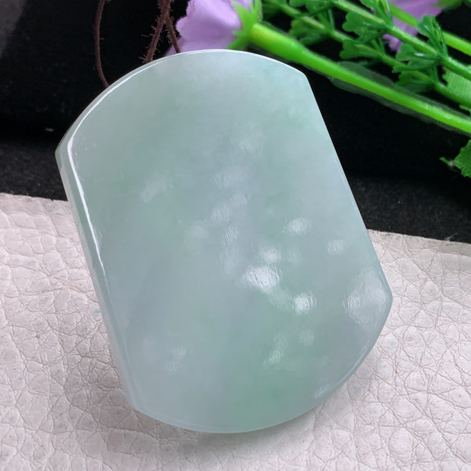 zen实拍52*40.5*5.5缅甸翡翠精美清新平安无事牌 素面牌玉项坠 玉挂件