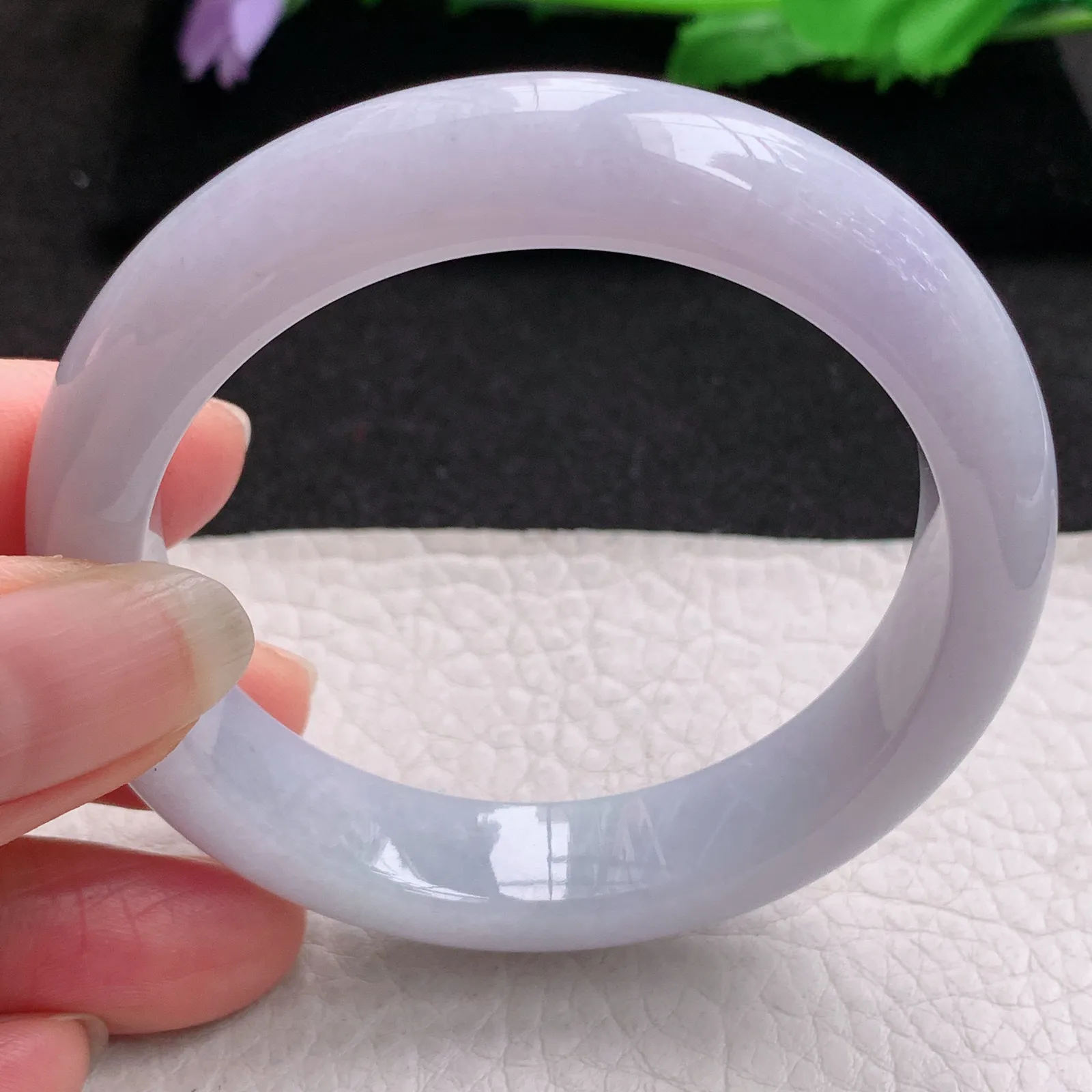 nr实拍53.5*12.5*8.3平安镯 缅甸翡翠a货玉手镯紫罗兰色水润宽边玉手环