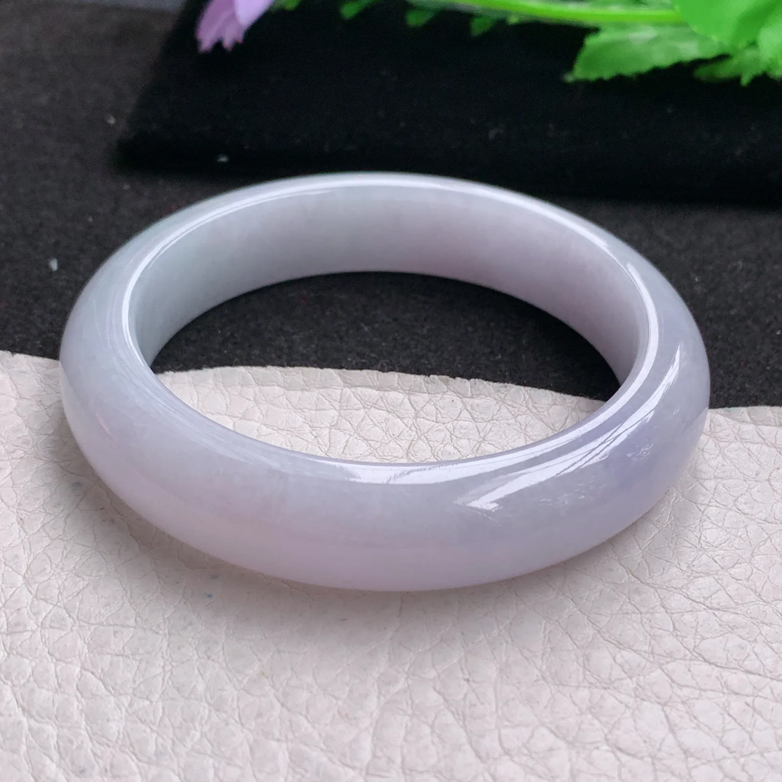 nr实拍53.5*12.5*8.3平安镯 缅甸翡翠a货玉手镯紫罗兰色水润宽边玉手环