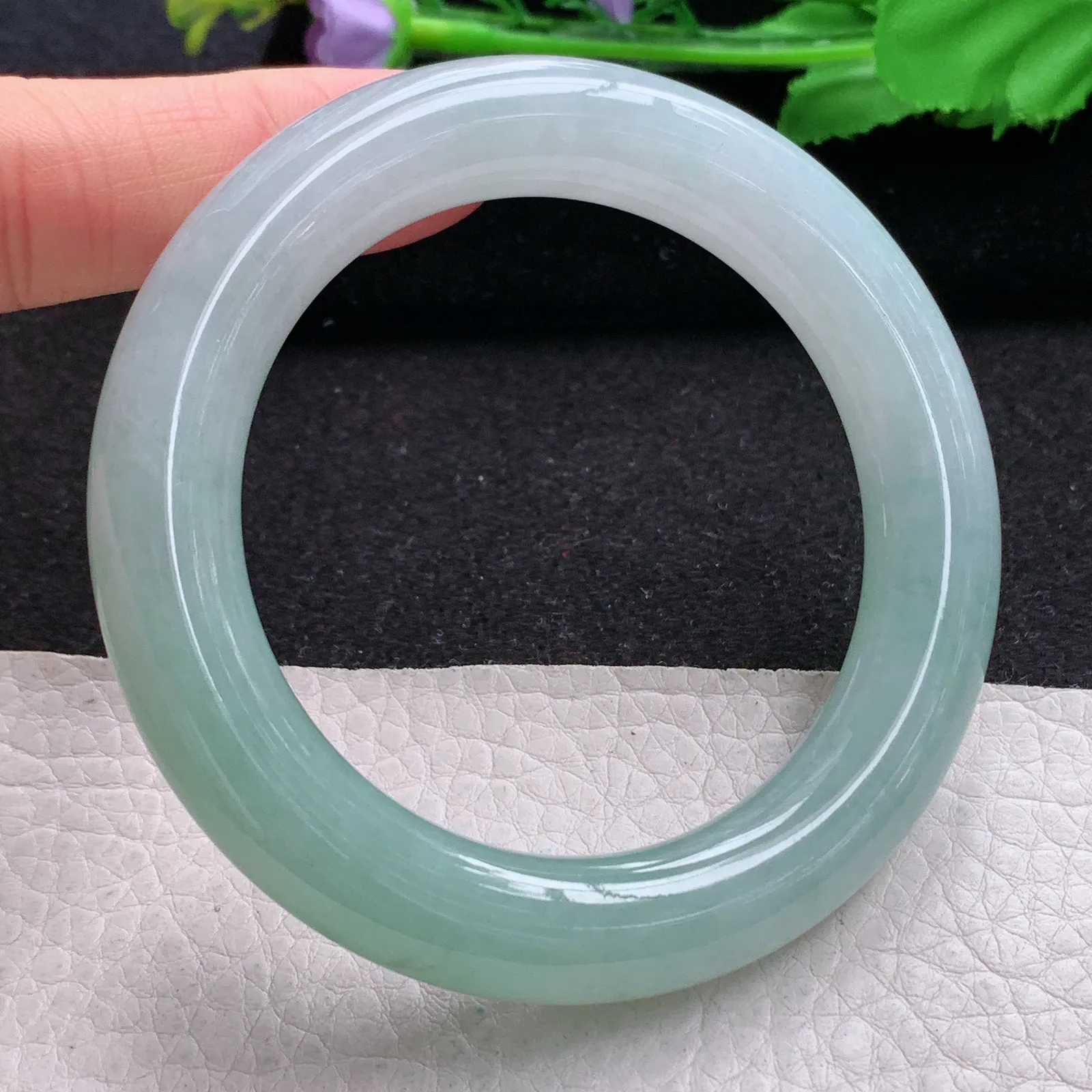 xd自然光54.5*11.5冰晴胖圆镯 缅甸翡翠a货玉手镯圆条玉手环