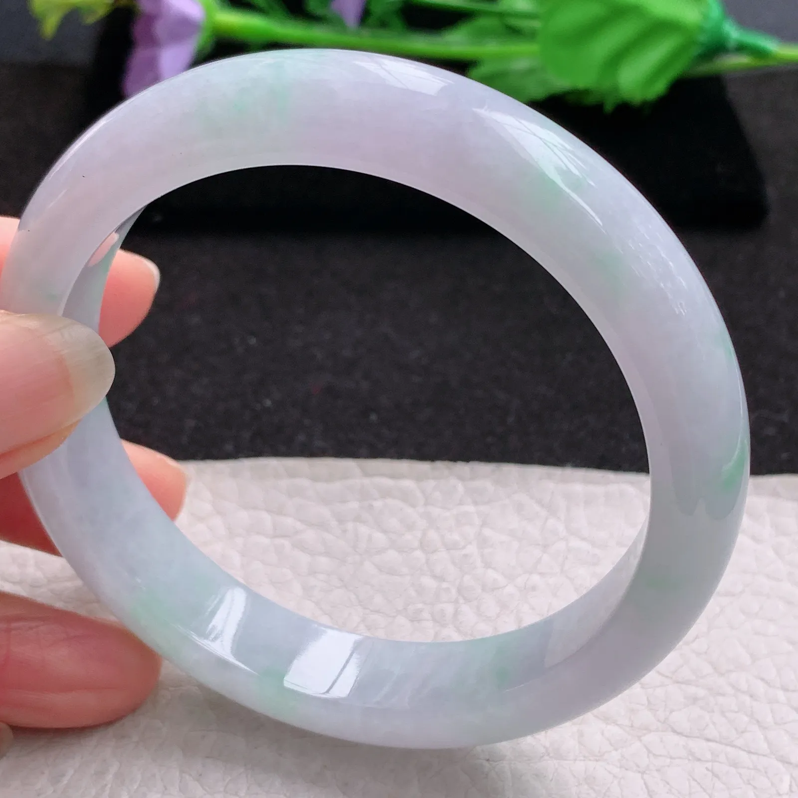 xd大圈口61*13*8.5平安镯 缅甸翡翠a货玉手镯淡春带彩宽边玉手环