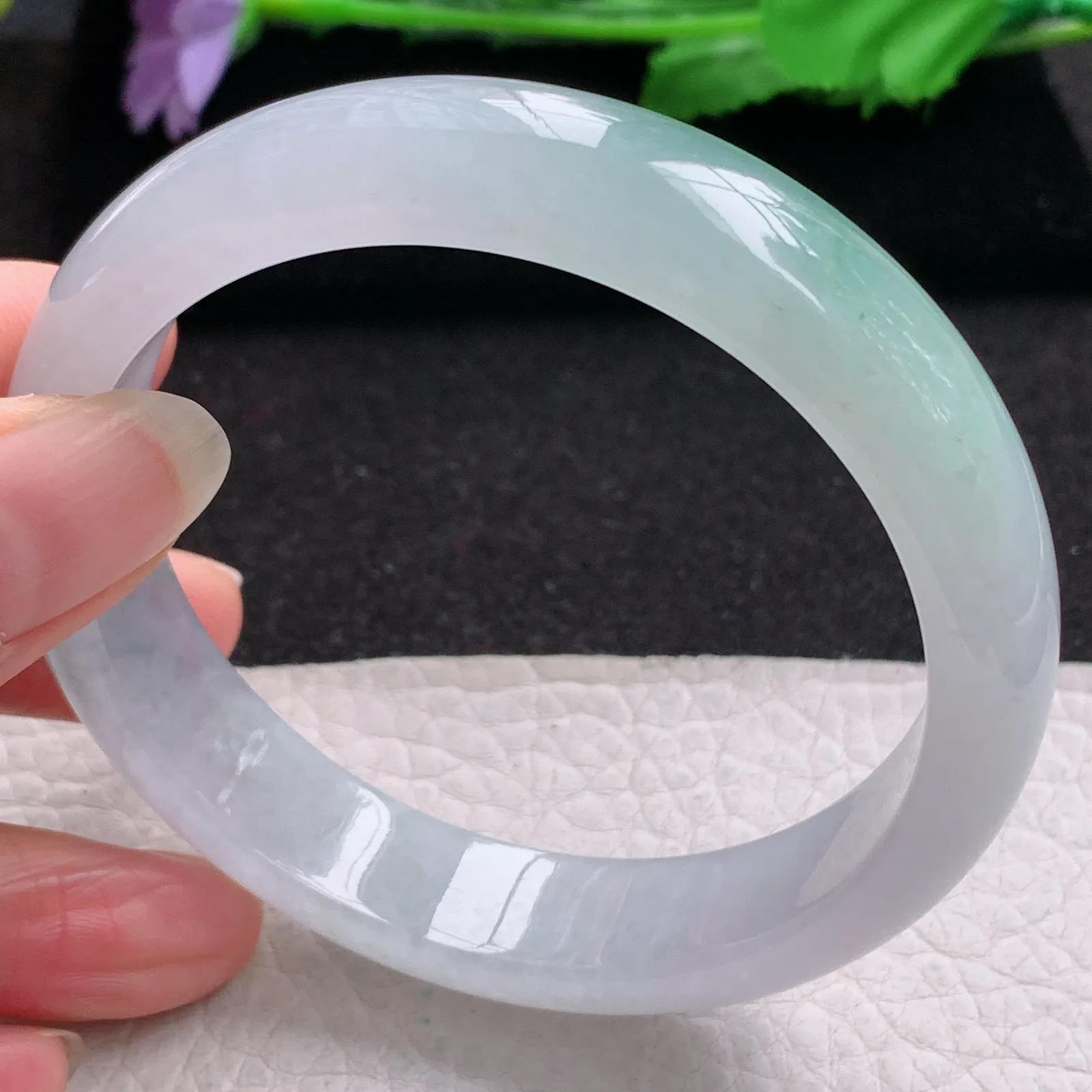 xd大圈口60*14*7.6平安镯 缅甸翡翠a货玉手镯冰飘花宽边玉手环