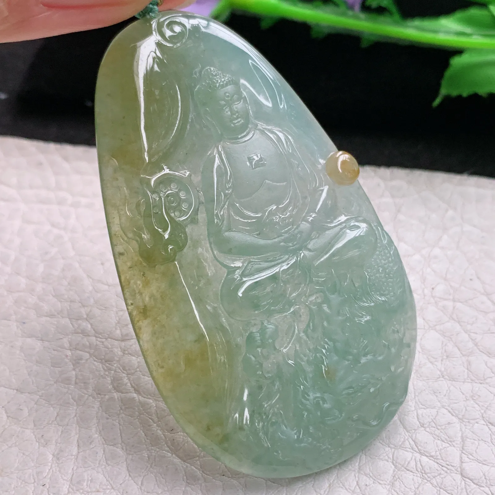 yn实拍65.8*40.3*5.6缅甸翡翠精雕冰双彩御龙佛祖 佛主玉吊坠 玉挂坠