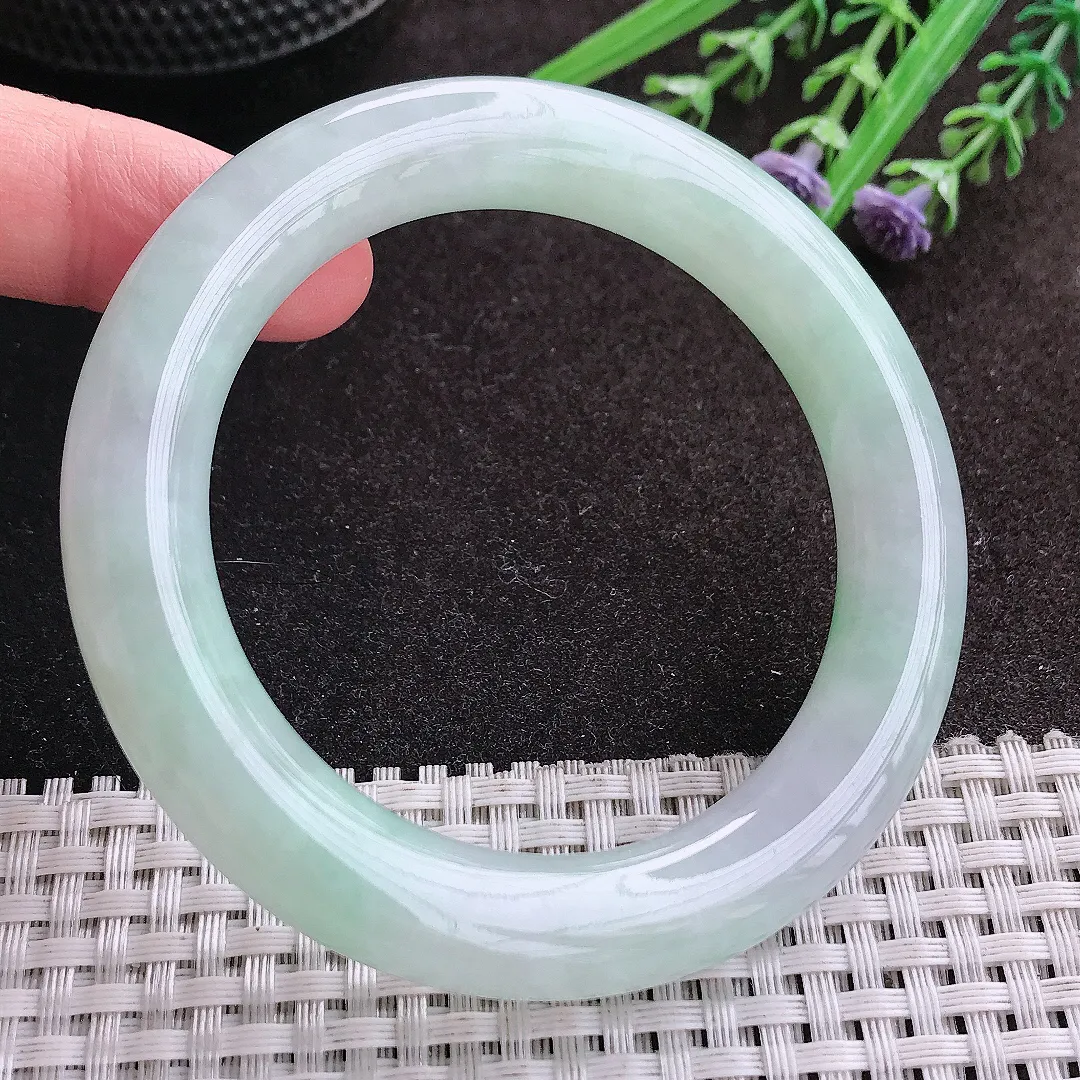 实拍A货翡翠55/10.9/11.1老坑冰胶水灵冰晴圆条手镯翡翠玉镯子