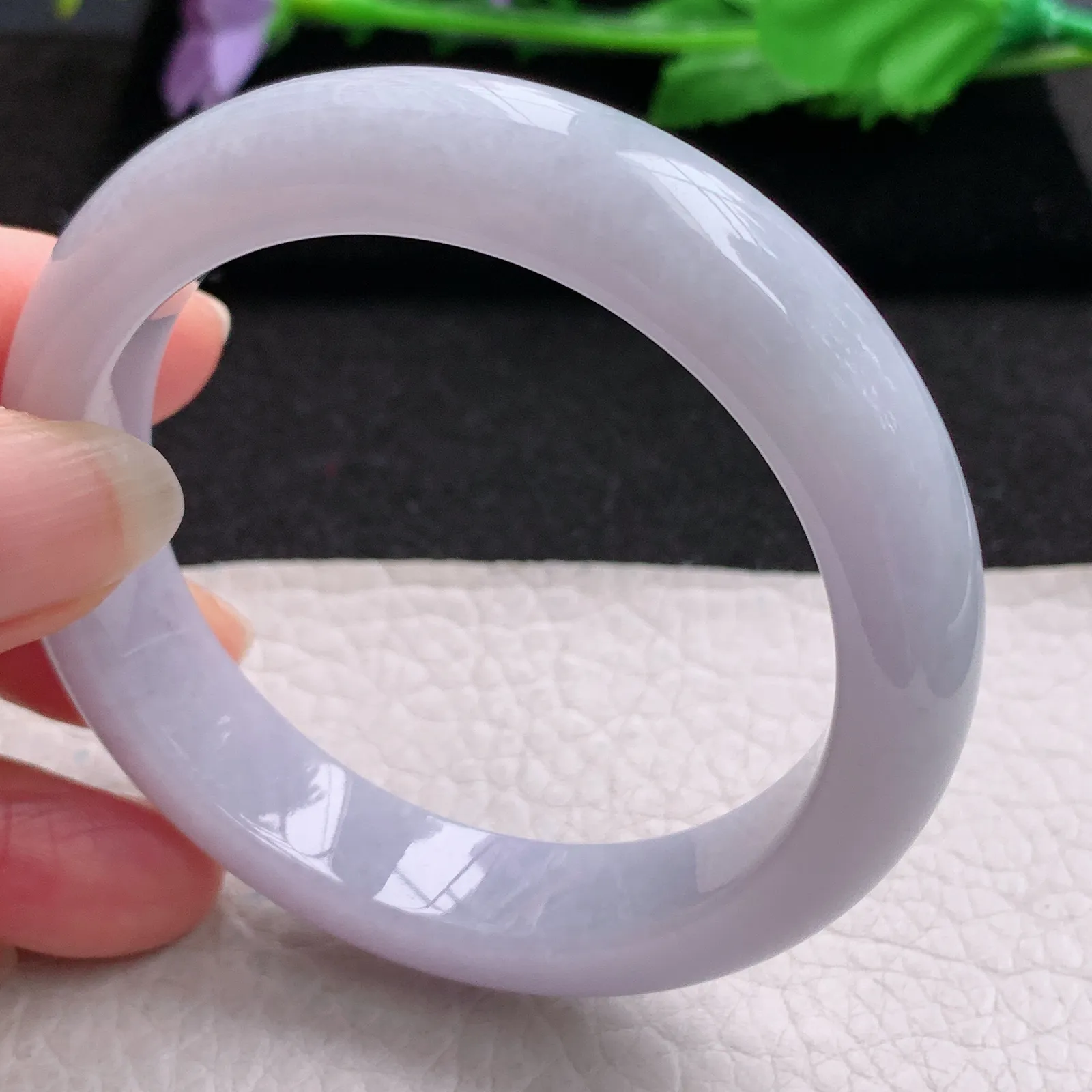 nr实拍53.5*12.5*8.3平安镯 缅甸翡翠a货玉手镯紫罗兰色水润宽边玉手环