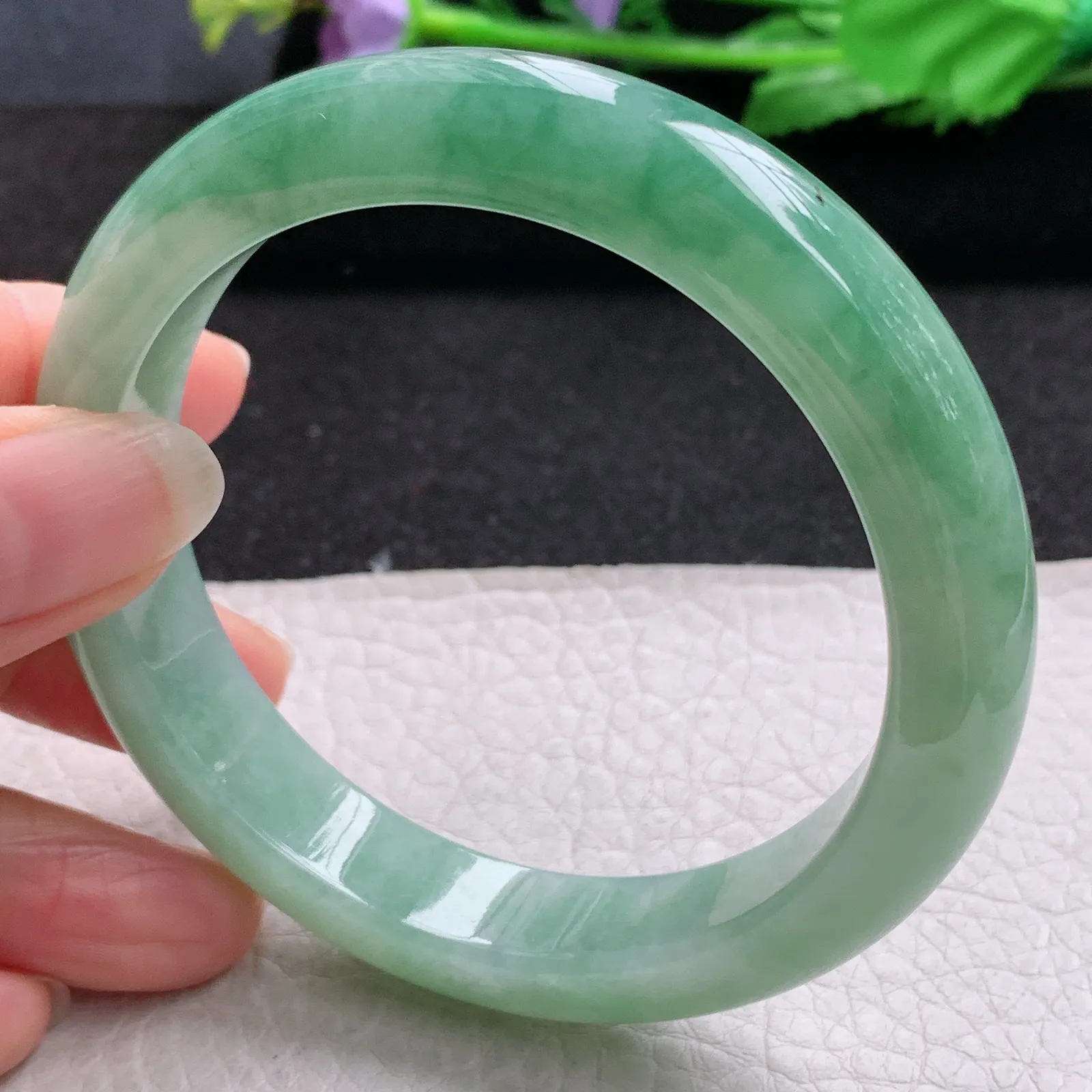yh大圈口60*12.8*9平安镯 缅甸翡翠a货玉手镯半山水宽边玉手环