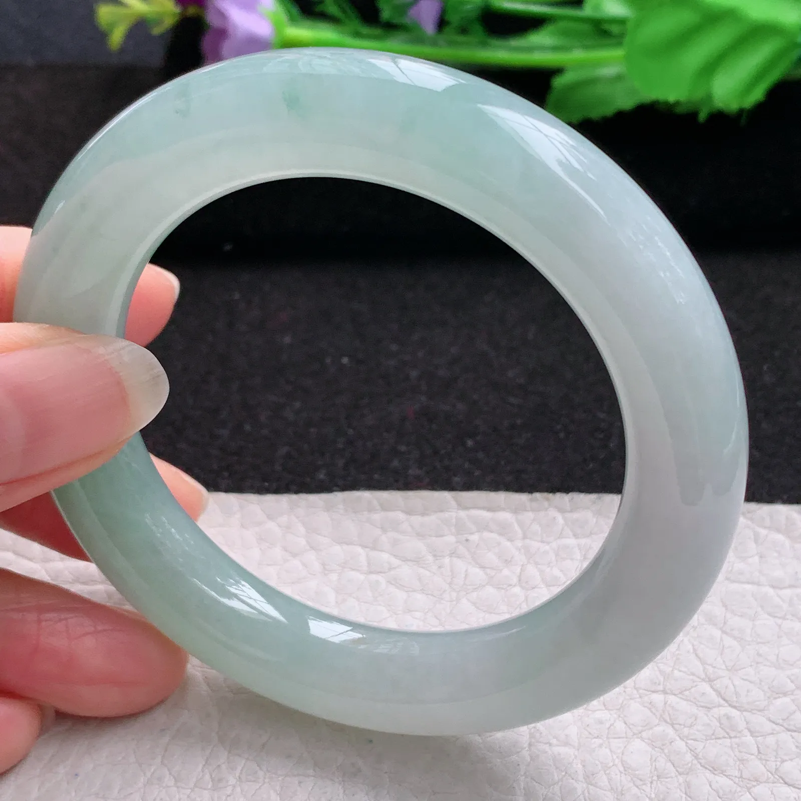 xd自然光54.5*11.5冰晴胖圆镯 缅甸翡翠a货玉手镯圆条玉手环