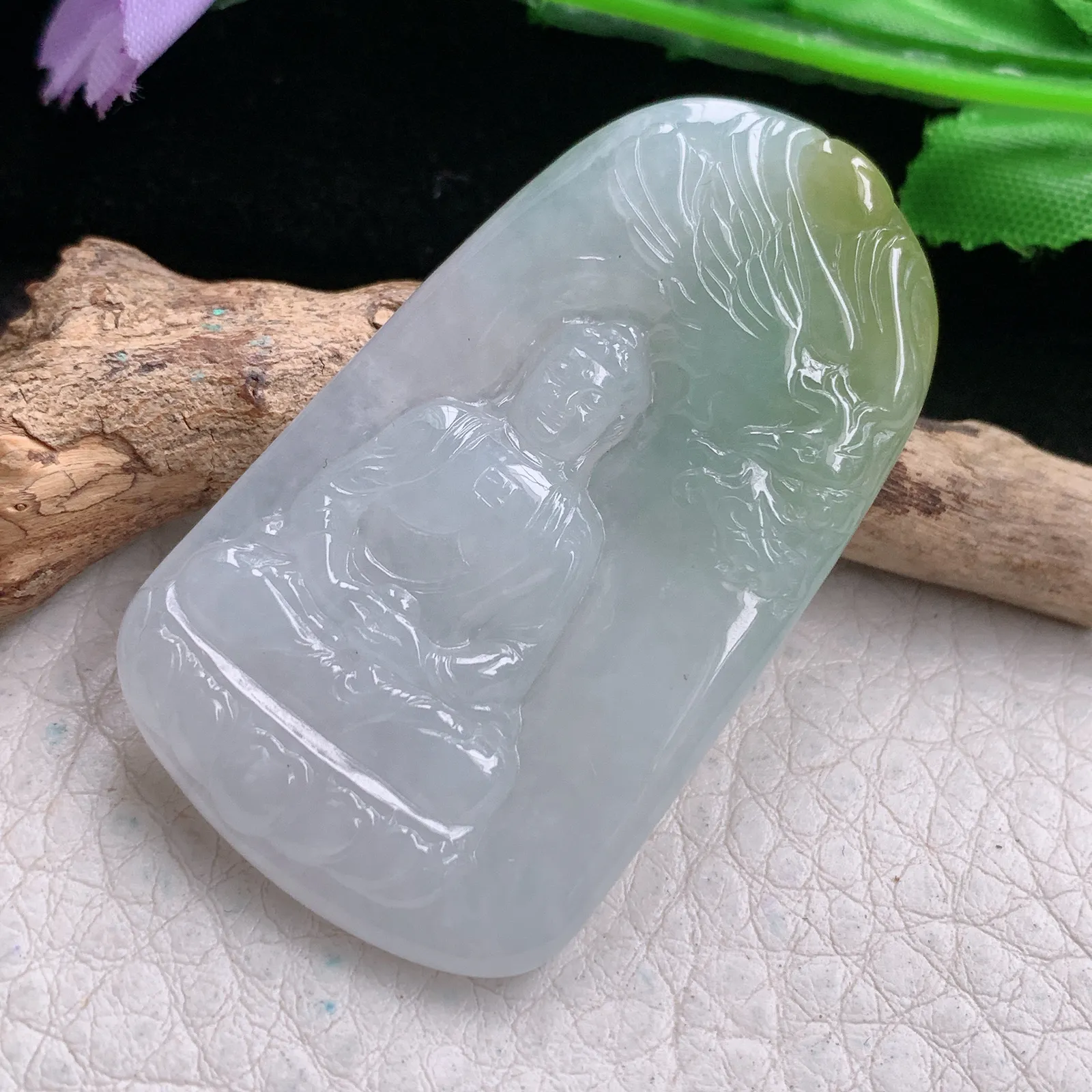 yn实拍50.8*29.3*5.3缅甸翡翠精雕冰双彩大日如来佛祖玉吊坠 玉挂坠