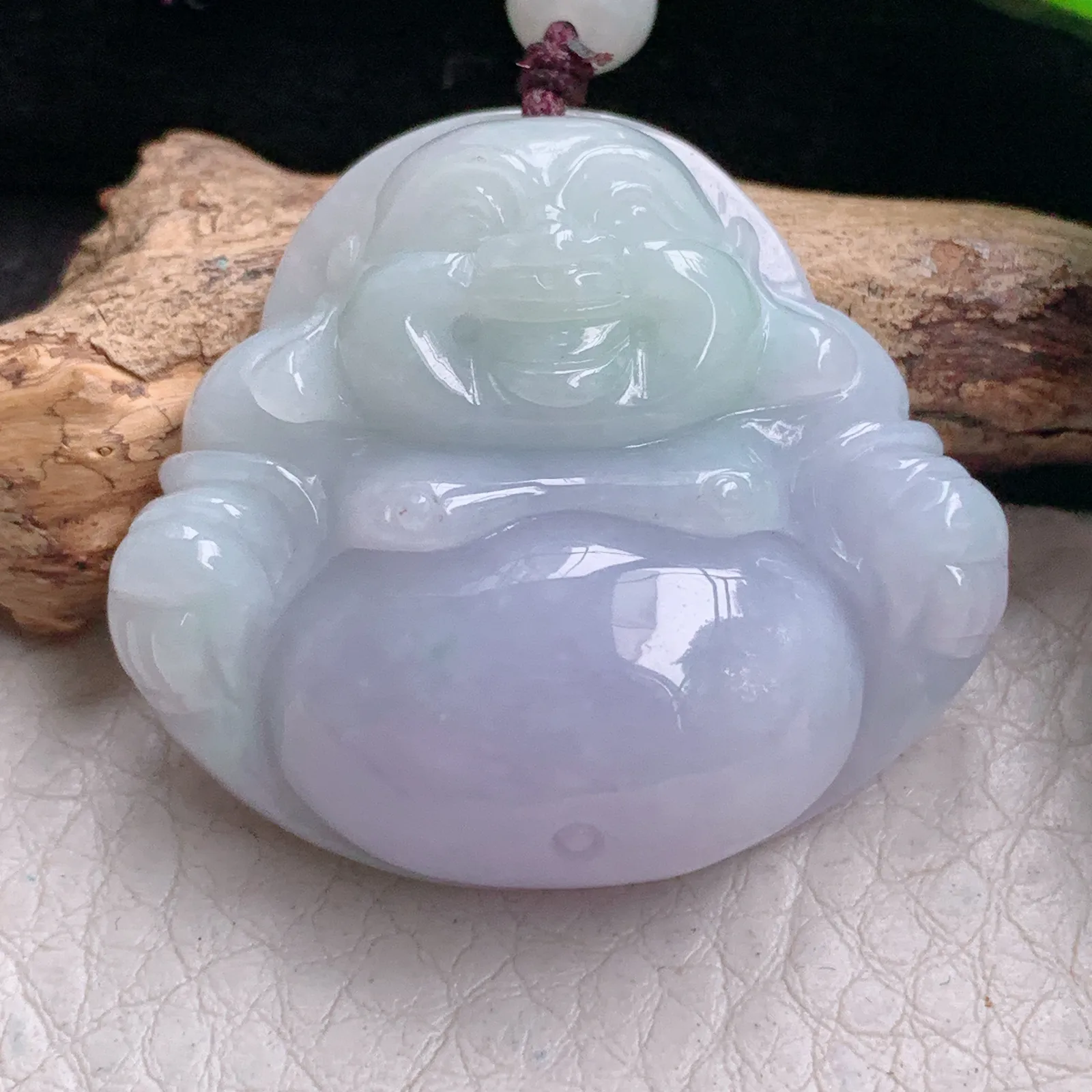 zen实拍33*36.8*11.3缅甸翡翠精美春带彩佛公 弥勒佛玉项坠 玉挂件