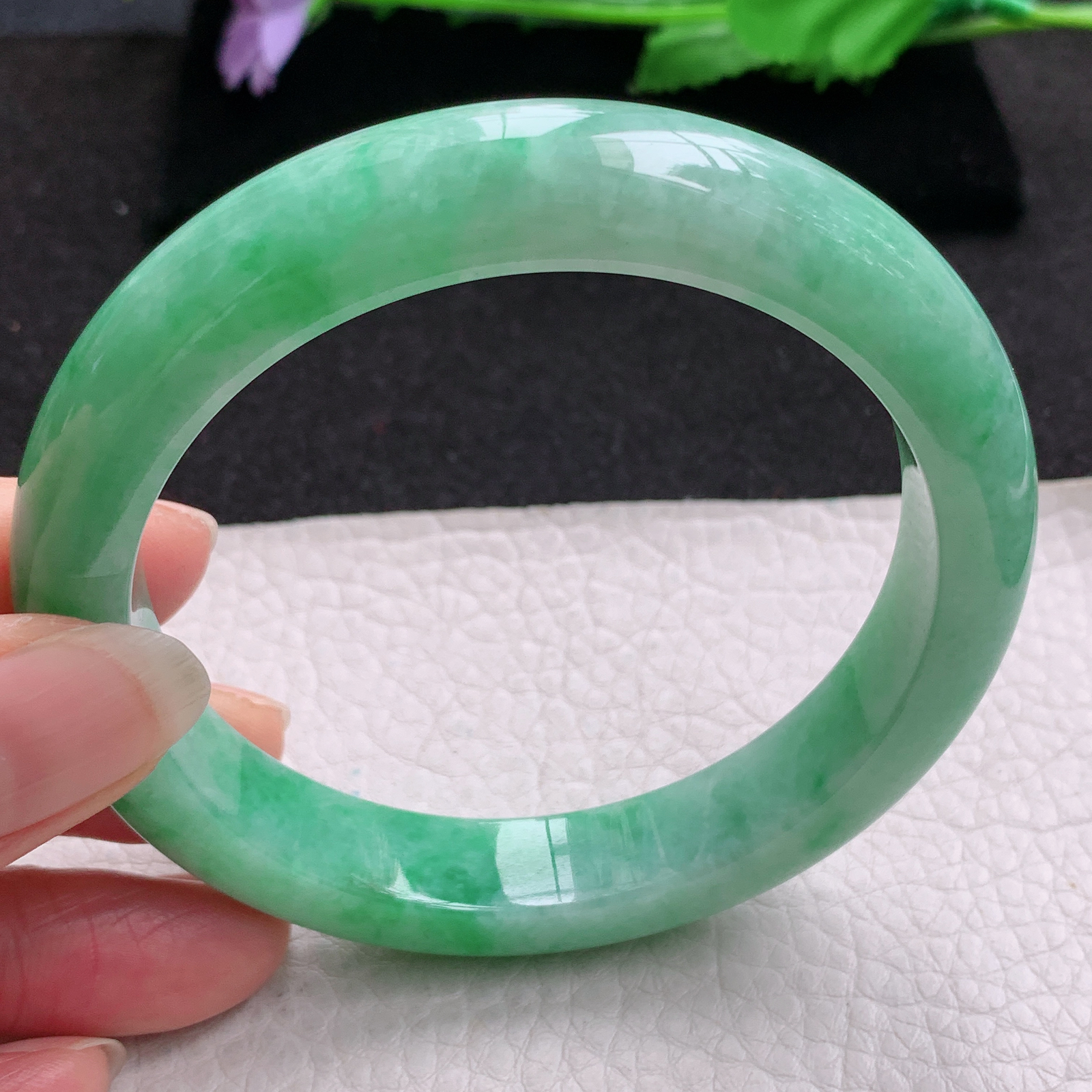 nr大圈口61.5*12.5*9.2平安镯 缅甸翡翠a货玉手镯满绿大气宽边玉手环