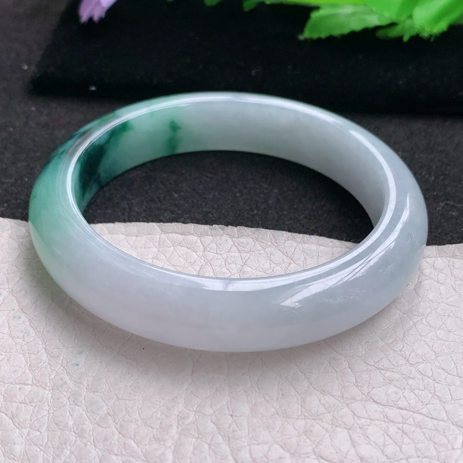 nr实拍56*12.3*8.7平安镯 缅甸翡翠a货玉手镯冰飘花宽边玉手环