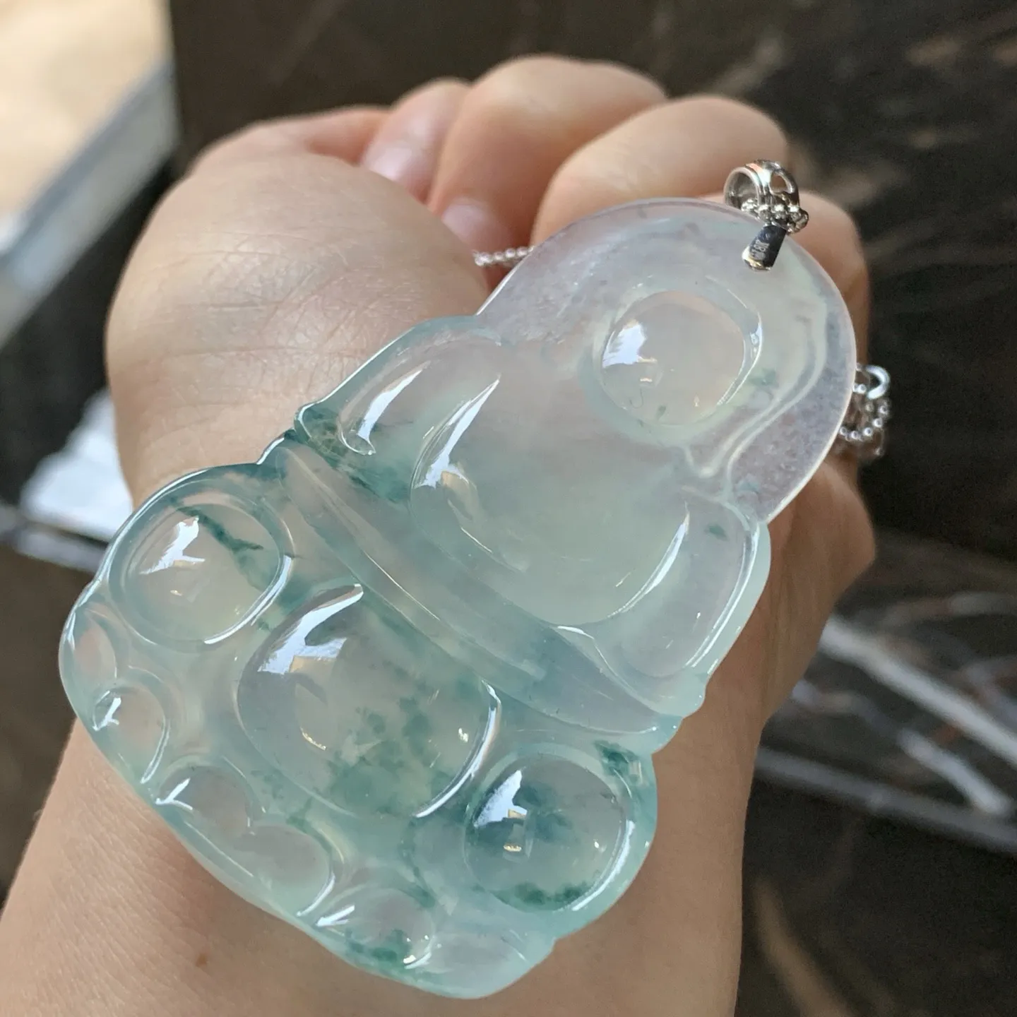 高冰蓝花观音^_^冰透 飘花浓郁 尺寸66.5