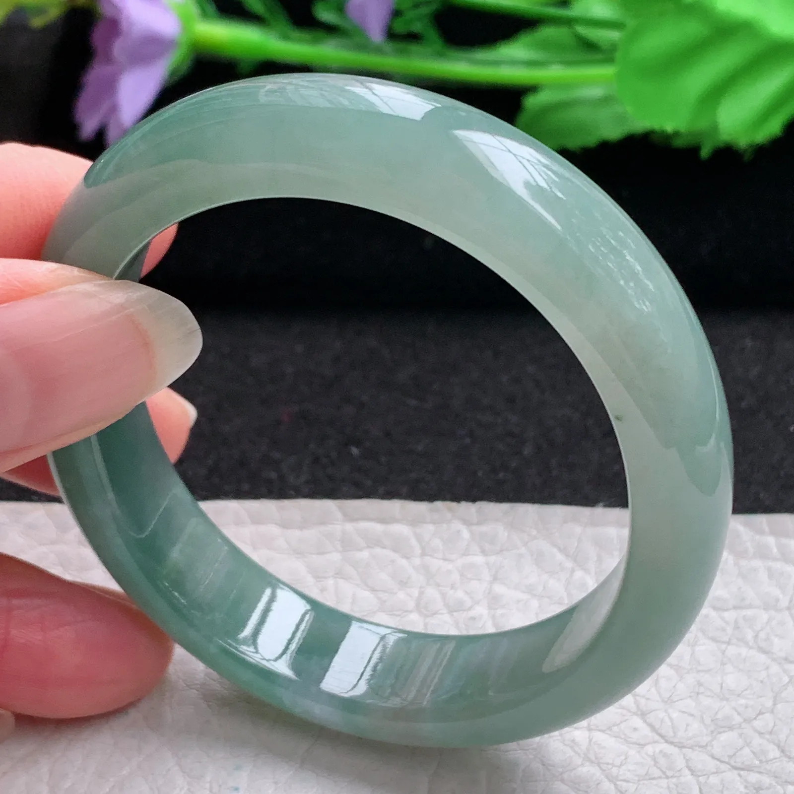 ee实拍53.5*50*12*7.4贵妃镯 缅甸翡翠精美冰油椭形宽边玉手镯 玉手环