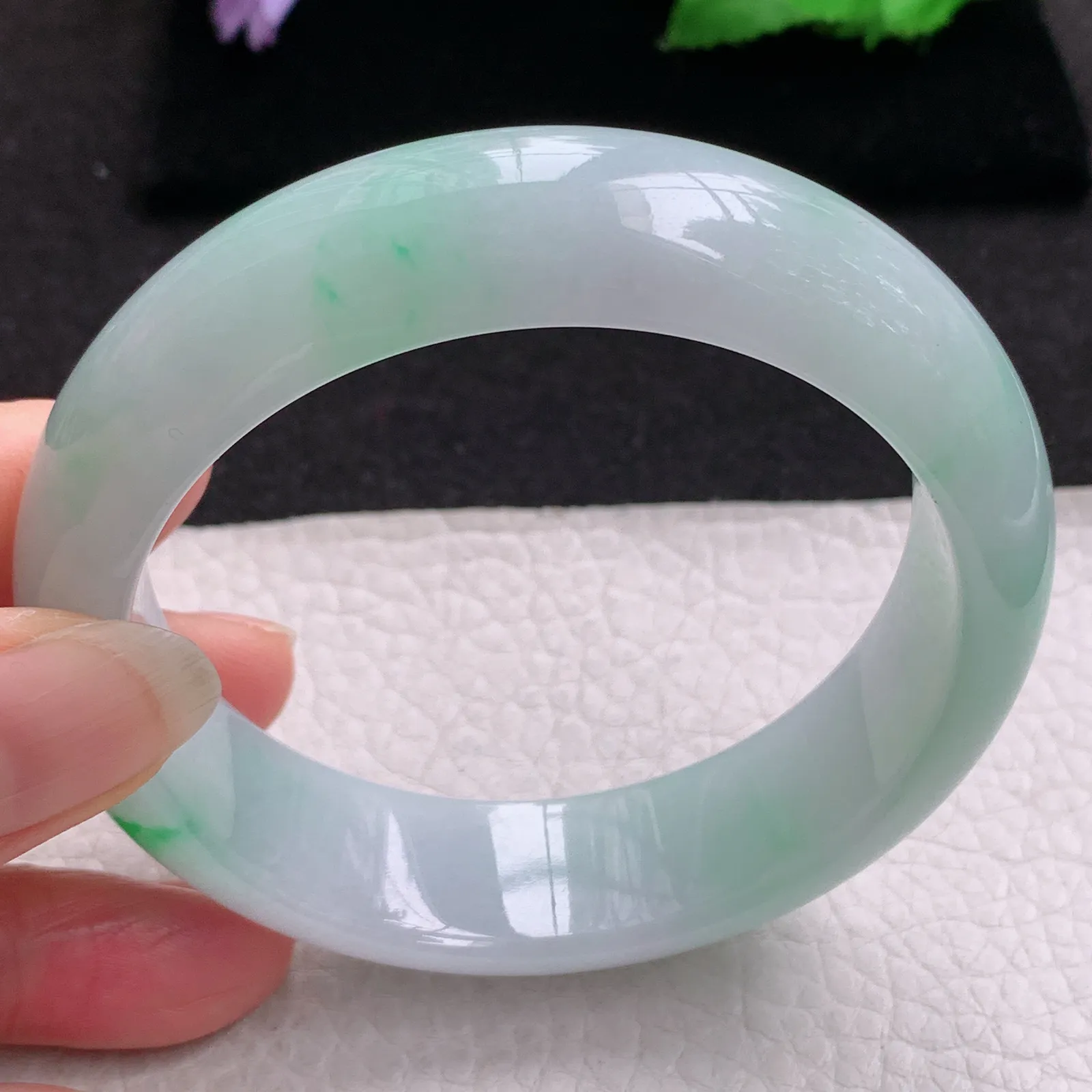 nr大圈口60*17.5*8.8轮胎镯 缅甸翡翠a货玉手镯冰飘阳绿大气宽边玉手环