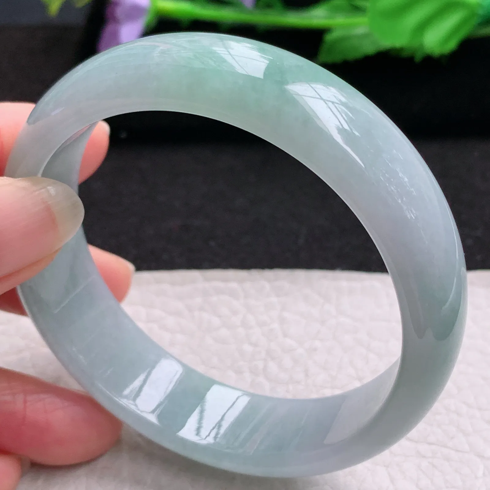 nr大圈口59*16.5*7轮胎镯 缅甸翡翠a货玉手镯清新大气宽边玉手环