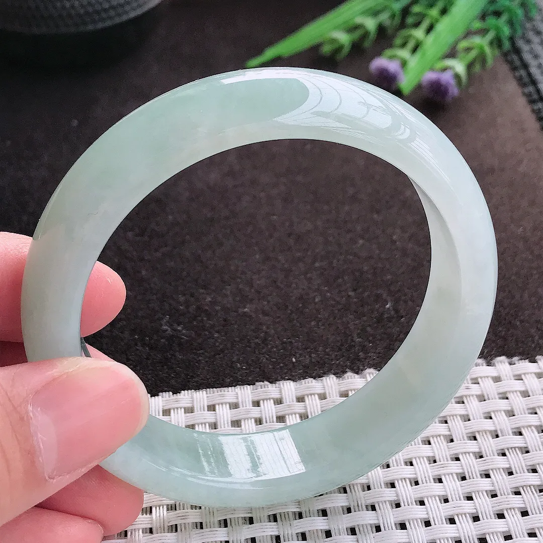 实拍A货翡翠57.5/14.8/8老坑冰胶水灵冰晴手镯宽边玉镯子轮胎镯