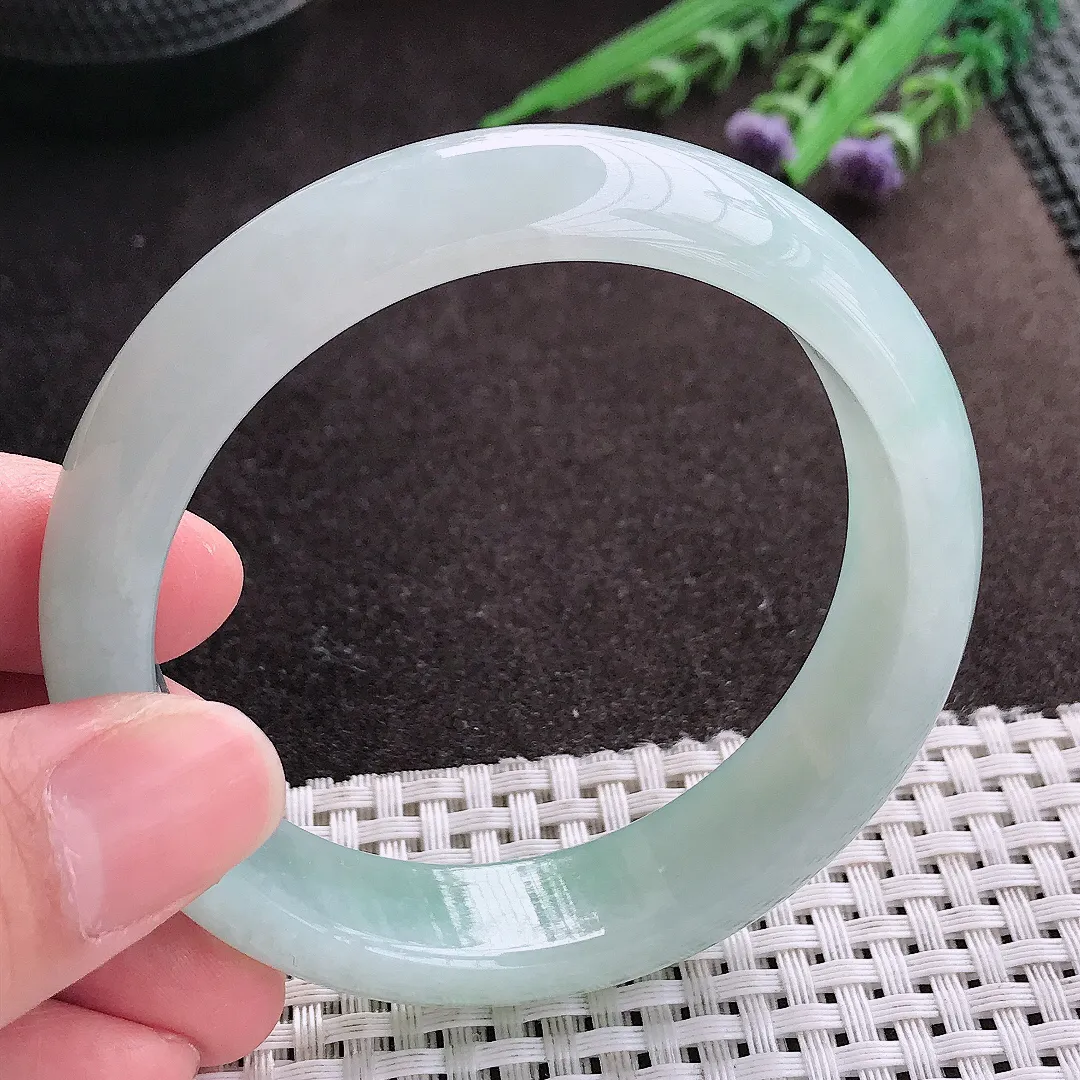 实拍A货翡翠57.5/14.8/8老坑冰胶水灵冰晴手镯宽边玉镯子轮胎镯