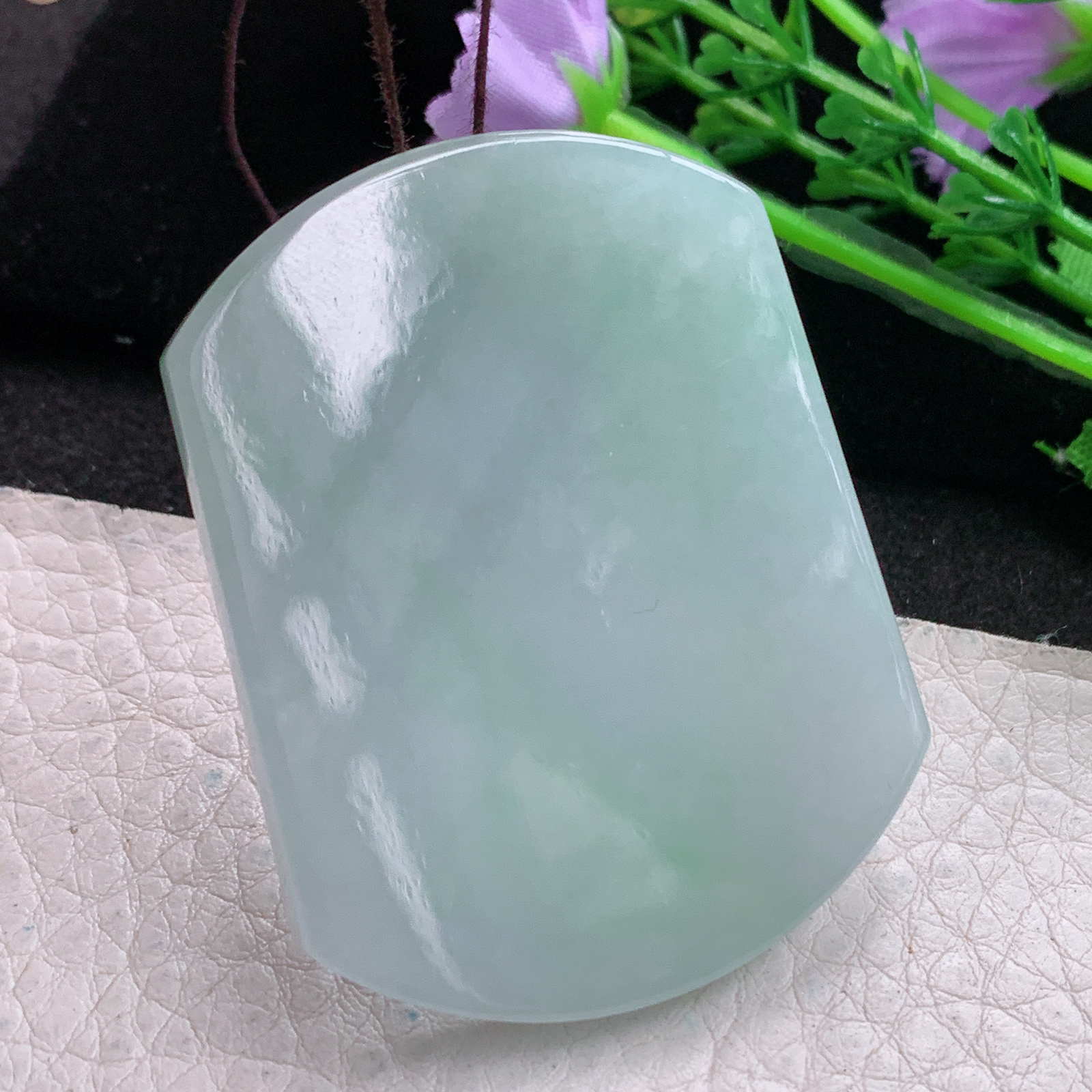 zen实拍52*40.5*5.5缅甸翡翠精美清新平安无事牌 素面牌玉项坠 玉挂件