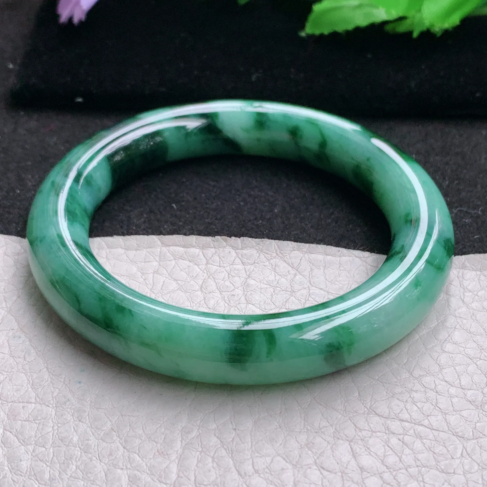 ss实拍54*11*10.6美人镯 缅甸翡翠a货玉手镯飘花圆条玉手环