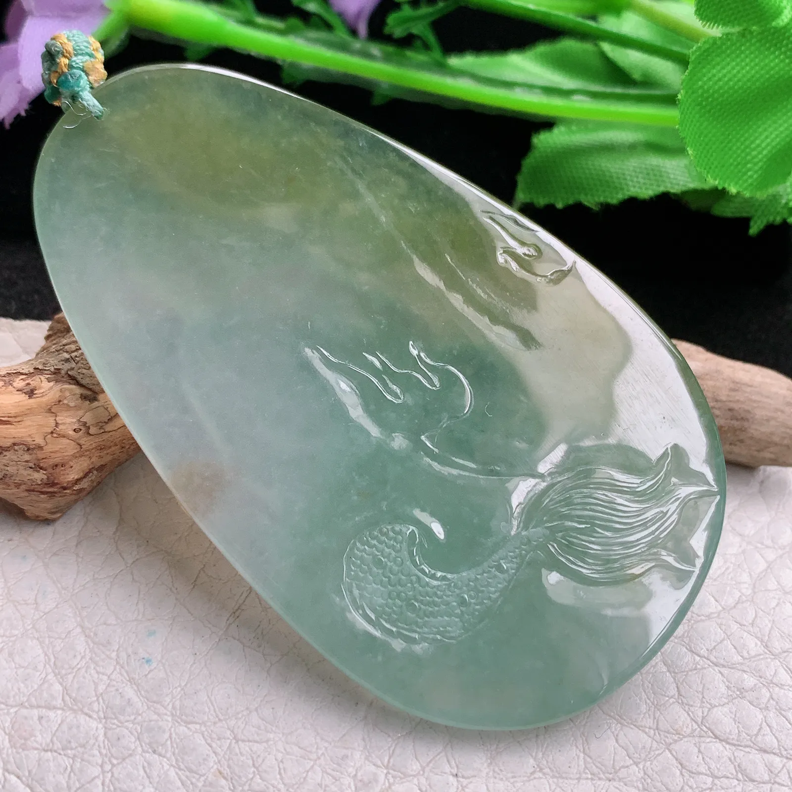 yn实拍65.8*40.3*5.6缅甸翡翠精雕冰双彩御龙佛祖 佛主玉吊坠 玉挂坠