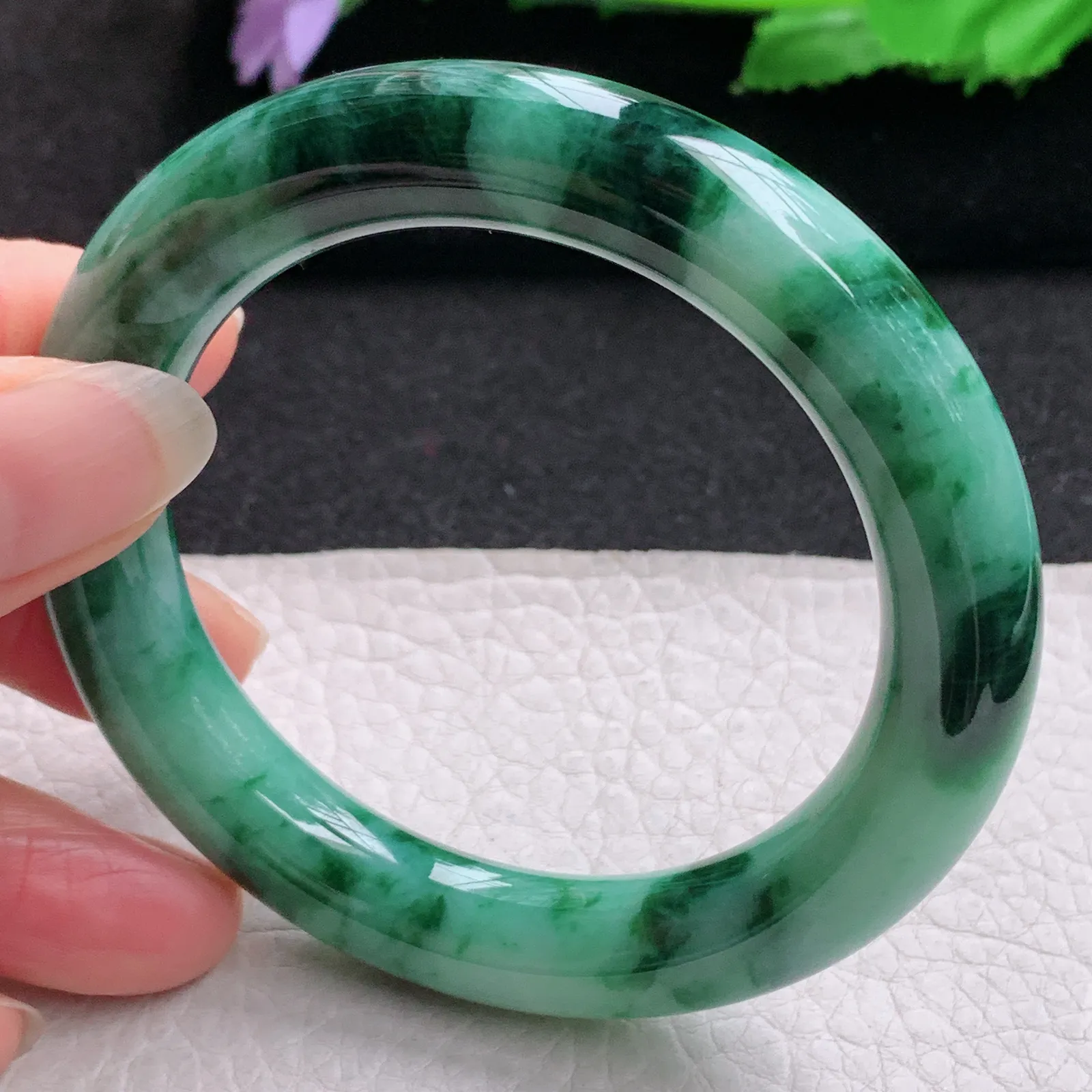 ss实拍54*11*10.6美人镯 缅甸翡翠a货玉手镯飘花圆条玉手环