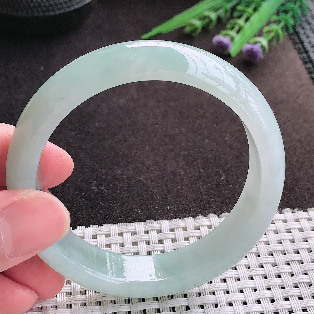 实拍A货翡翠57.5/14.8/8老坑冰胶水灵冰晴手镯宽边玉镯子轮胎镯