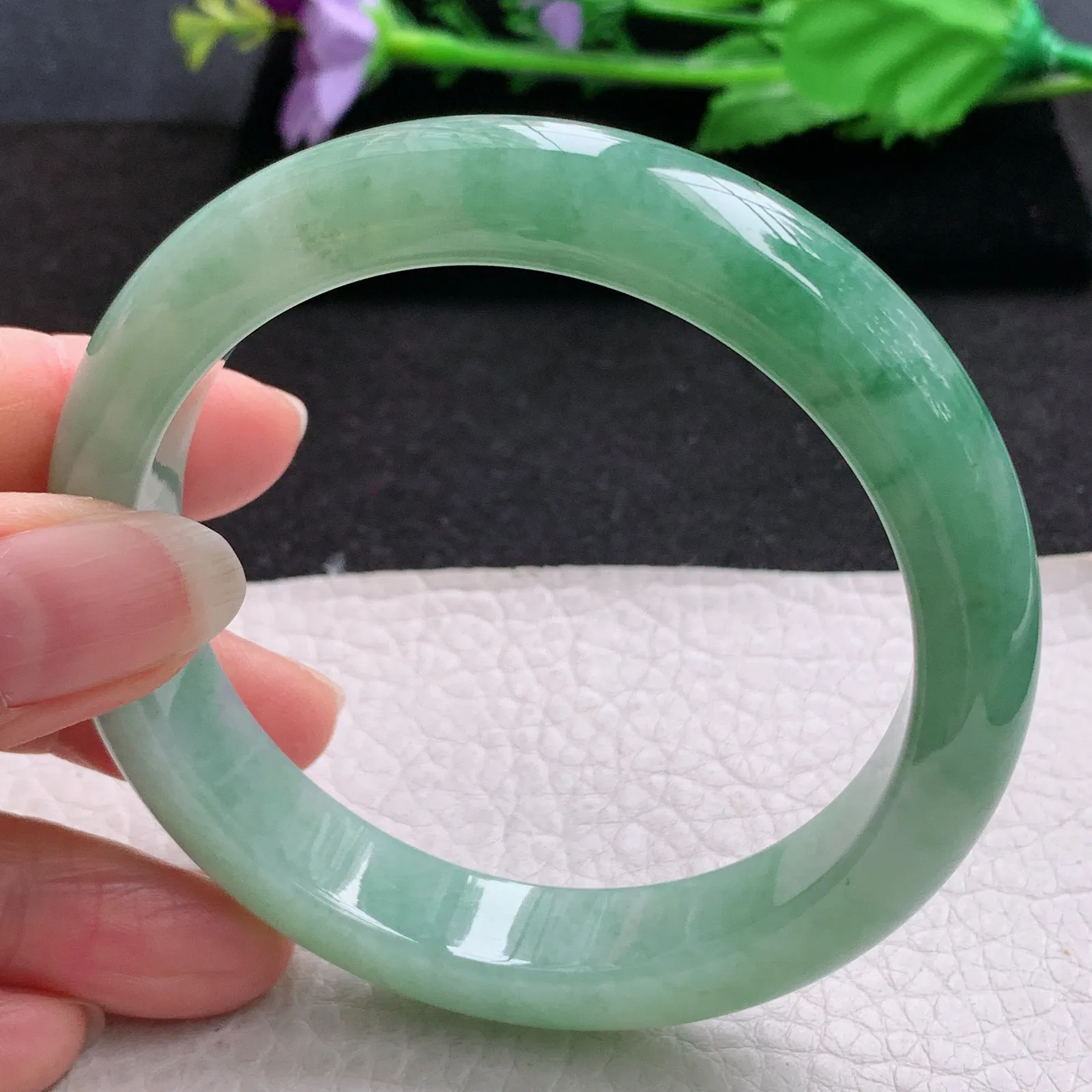 yh大圈口60*12.8*9平安镯 缅甸翡翠a货玉手镯半山水宽边玉手环