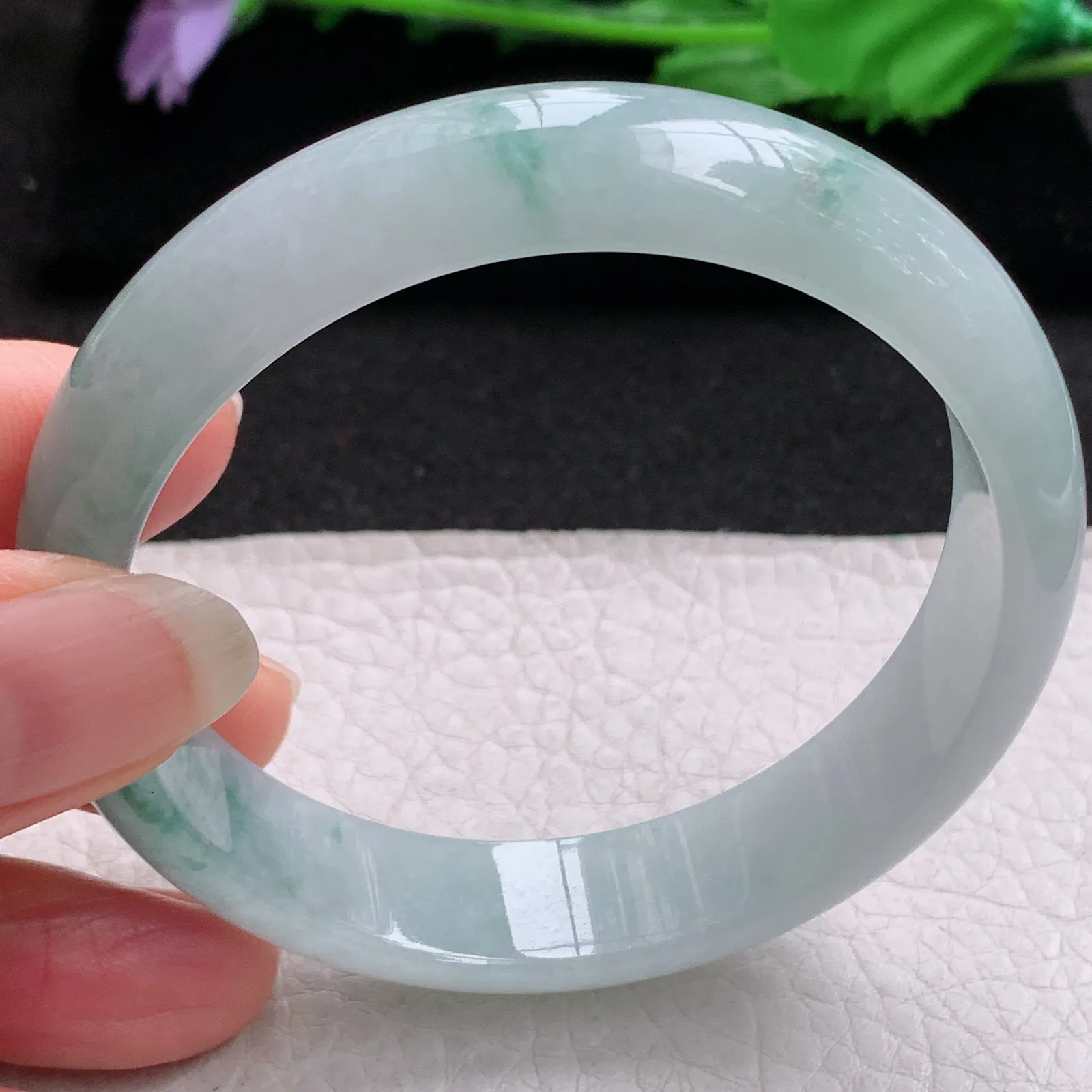 js实拍57.5*14*7平安镯 缅甸翡翠a货精美冰飘花宽边玉手镯 玉手环