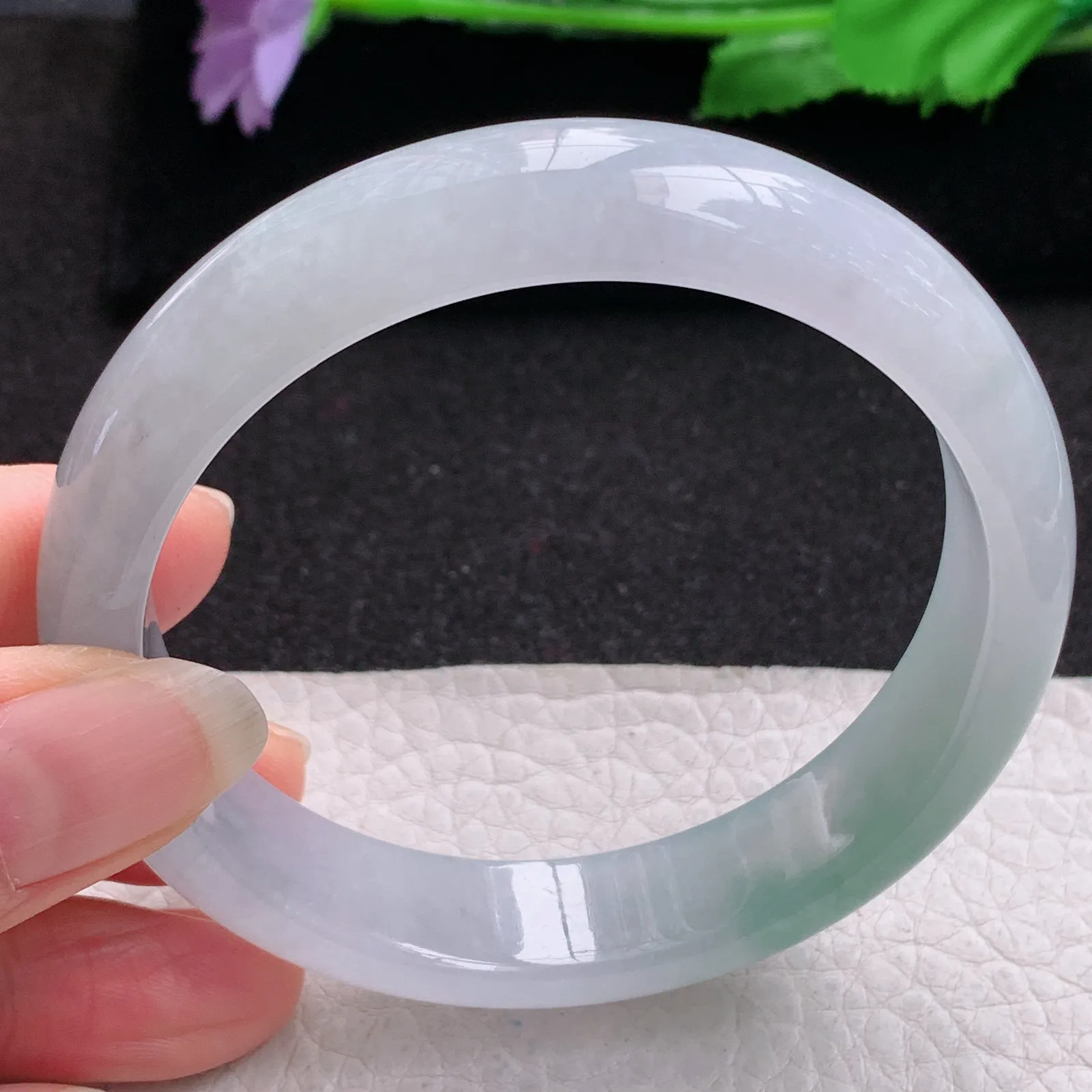 xd大圈口60*14*7.6平安镯 缅甸翡翠a货玉手镯冰飘花宽边玉手环