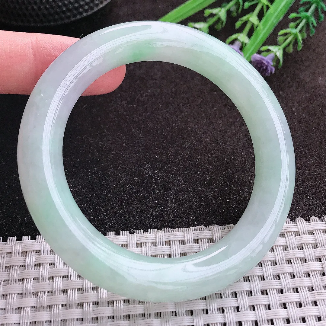 实拍A货翡翠55/10.9/11.1老坑冰胶水灵冰晴圆条手镯翡翠玉镯子